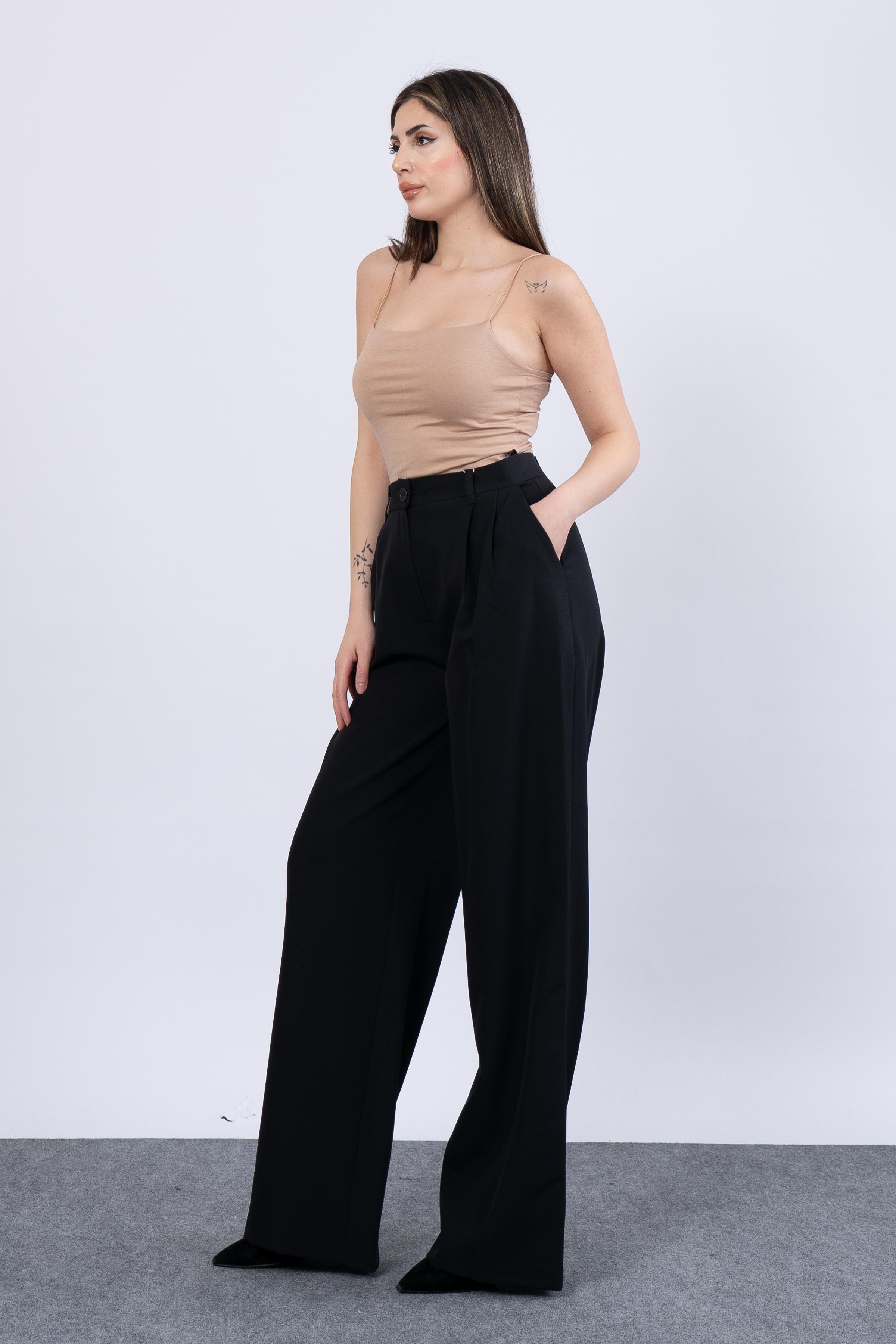 Ön Çift Pileli Salaş Palazzo Cepli Pantolon 30144