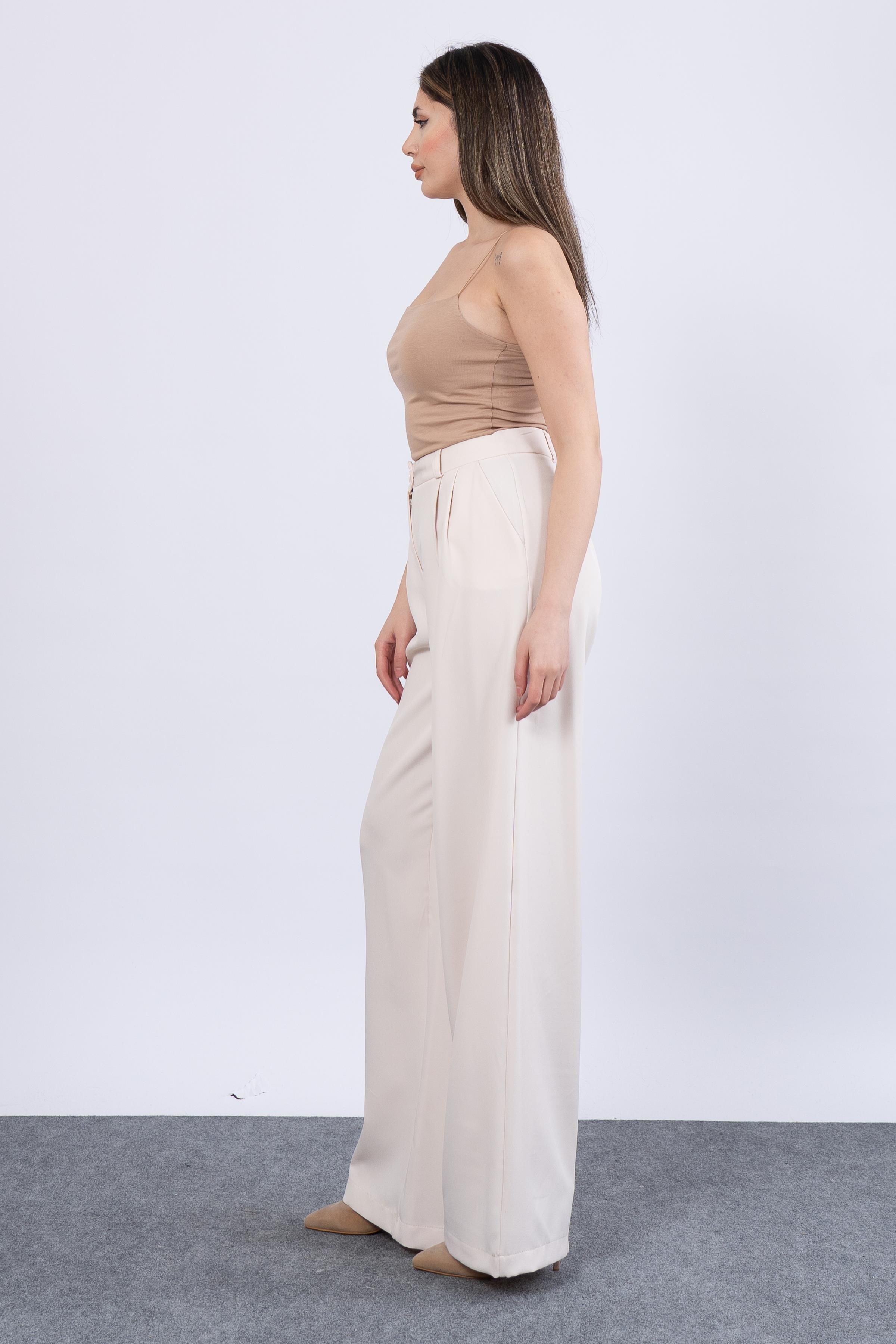 Ön Çift Pileli Salaş Palazzo Cepli Pantolon 30144