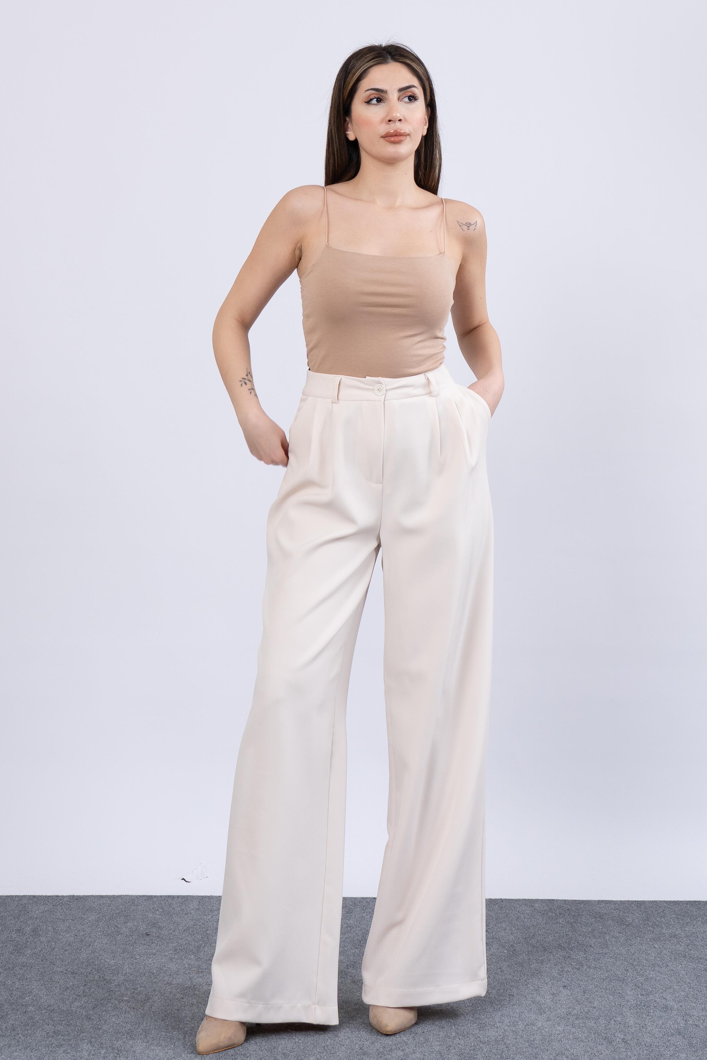 Ön Çift Pileli Salaş Palazzo Cepli Pantolon 30144