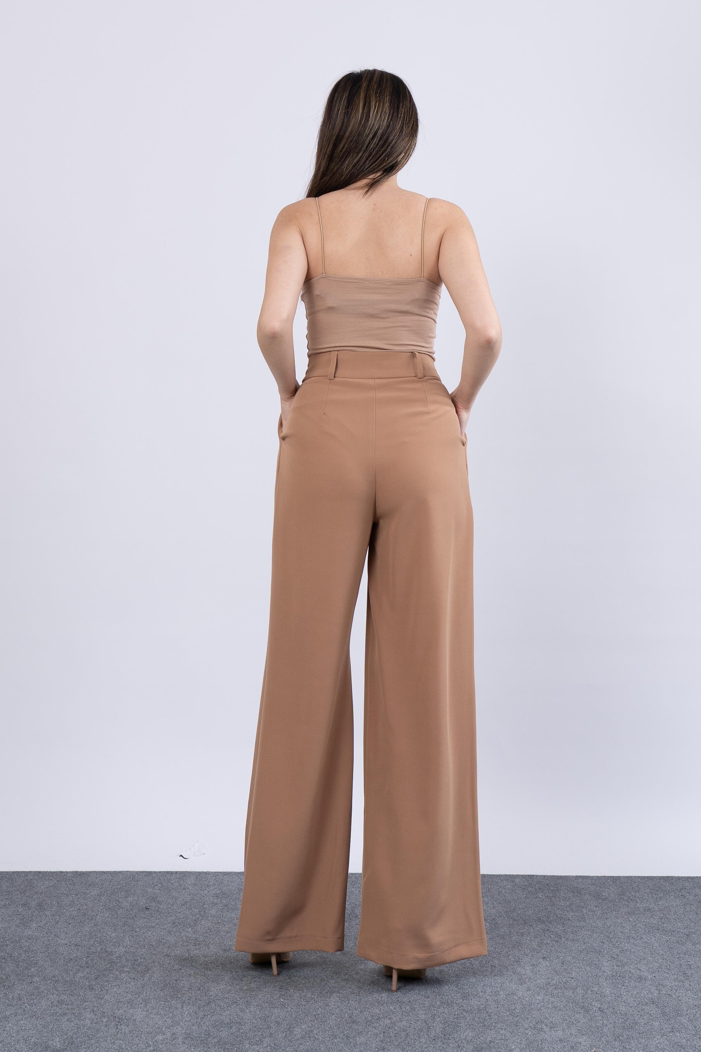 Ön Çift Pileli Salaş Palazzo Cepli Pantolon 30144