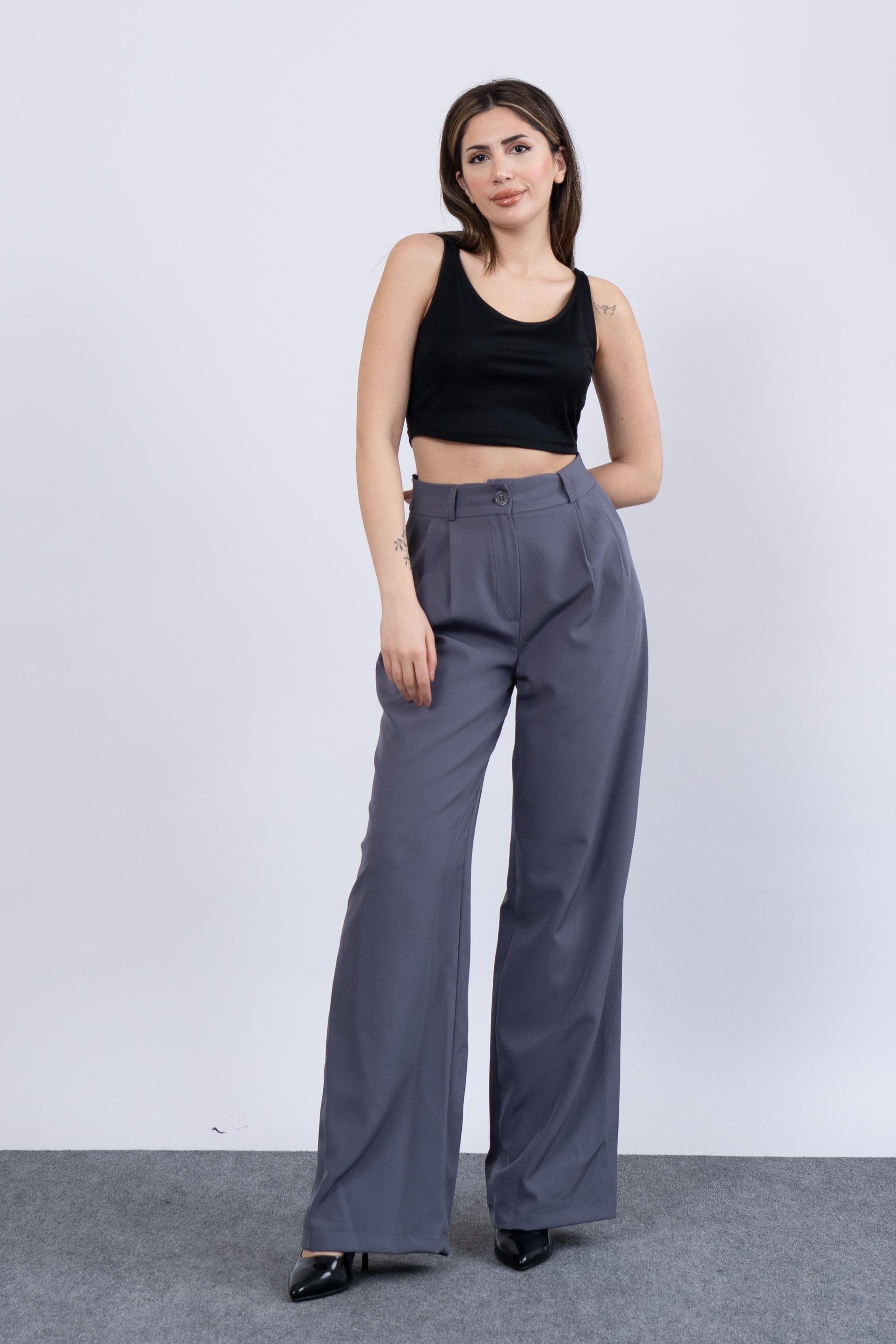 Ön Çift Pileli Salaş Palazzo Cepli Pantolon 30144