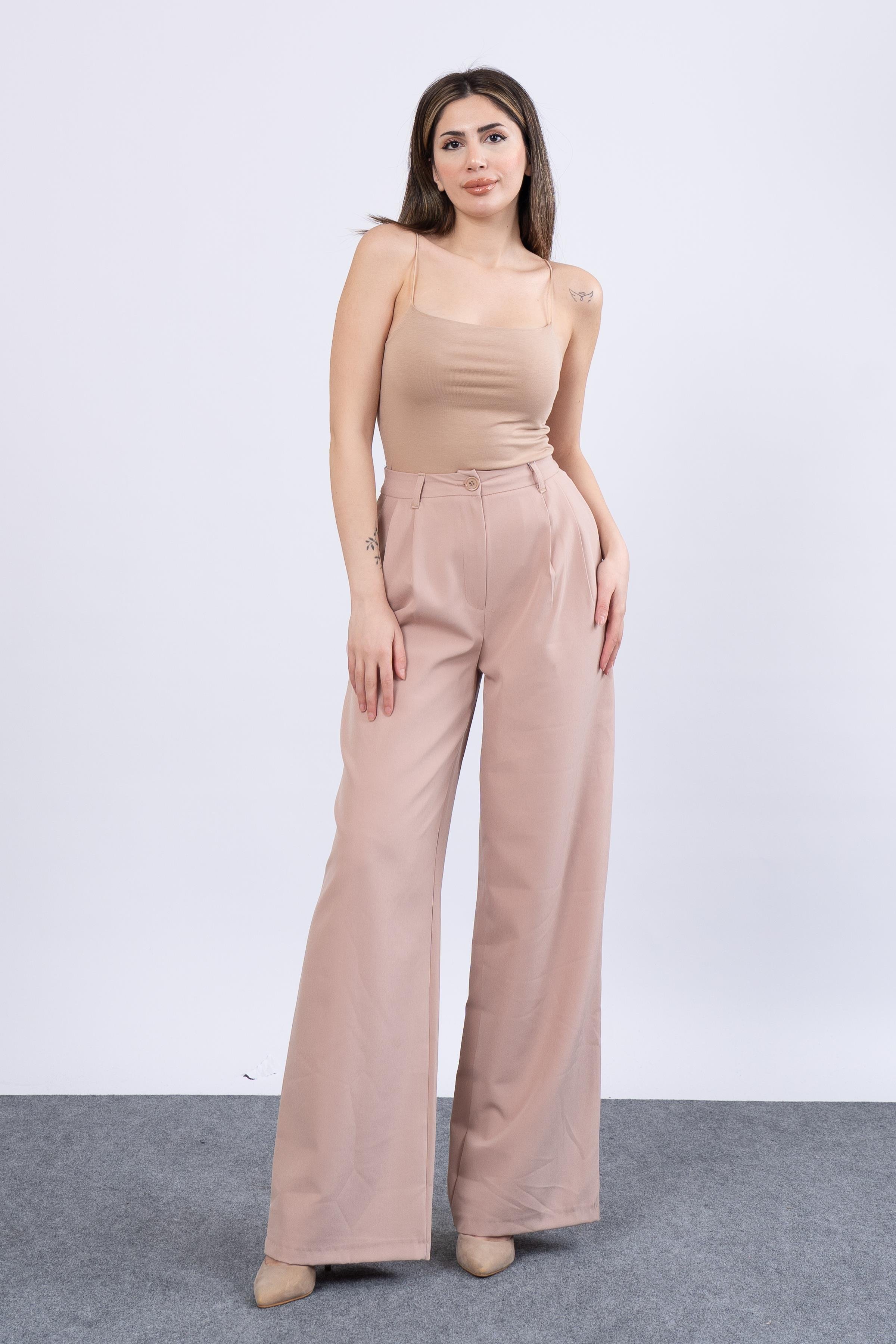 Ön Çift Pileli Salaş Palazzo Cepli Pantolon 30144