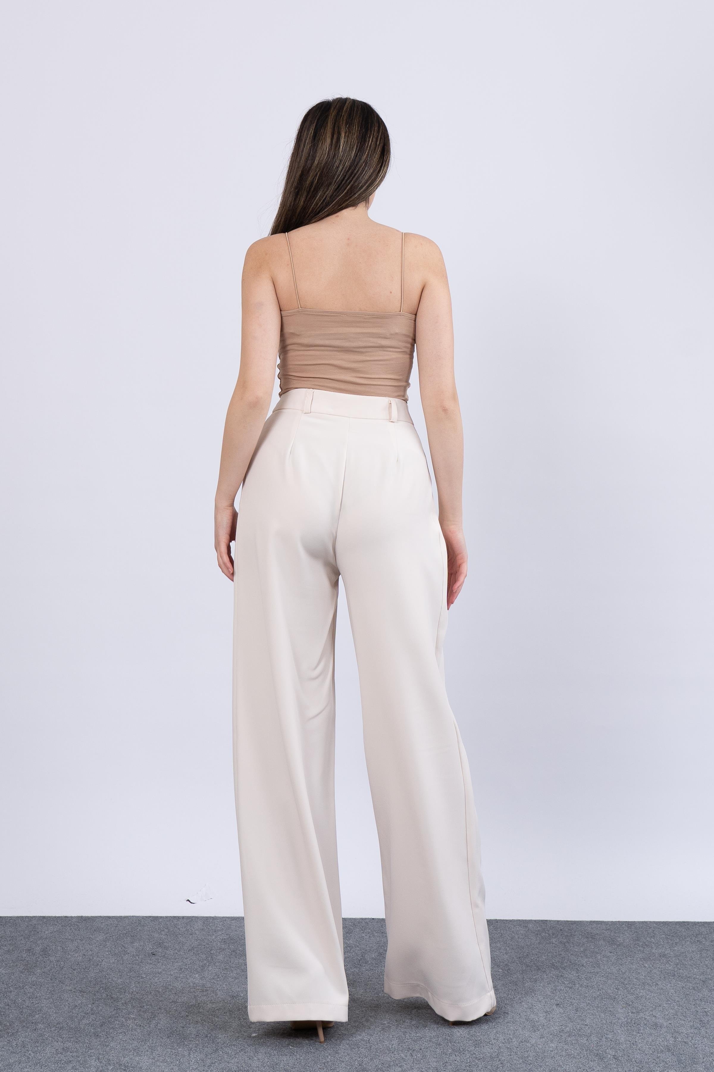 Ön Çift Pileli Salaş Palazzo Cepli Pantolon 30144