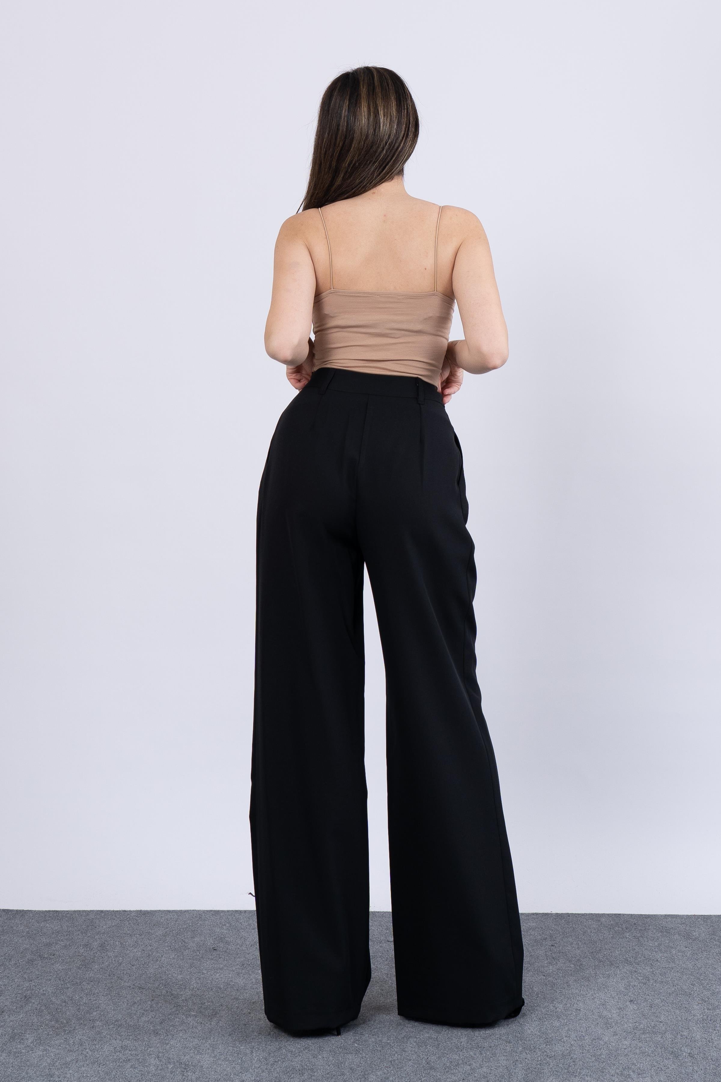 Ön Çift Pileli Salaş Palazzo Cepli Pantolon 30144