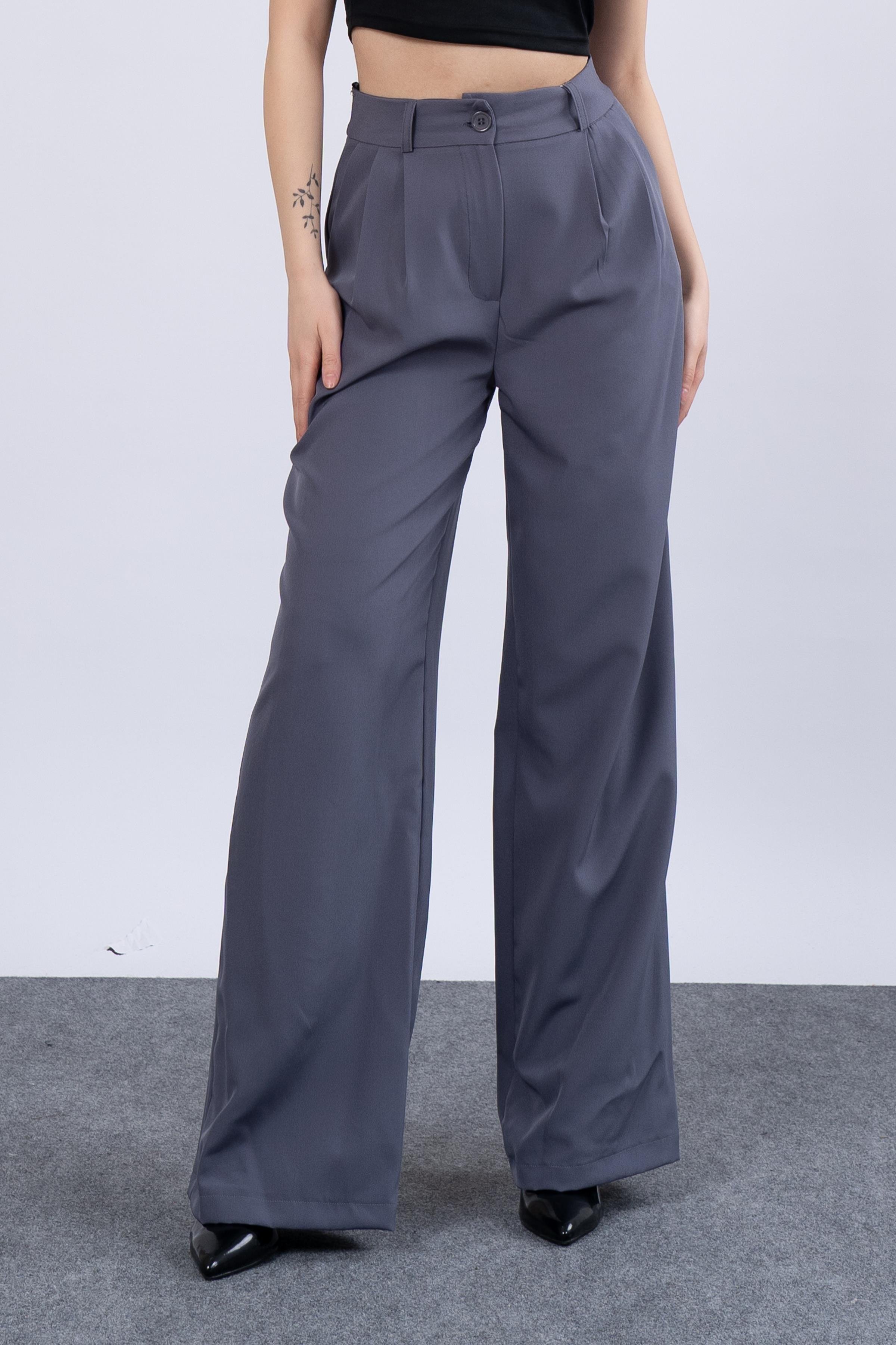 Ön Çift Pileli Salaş Palazzo Cepli Pantolon 30144