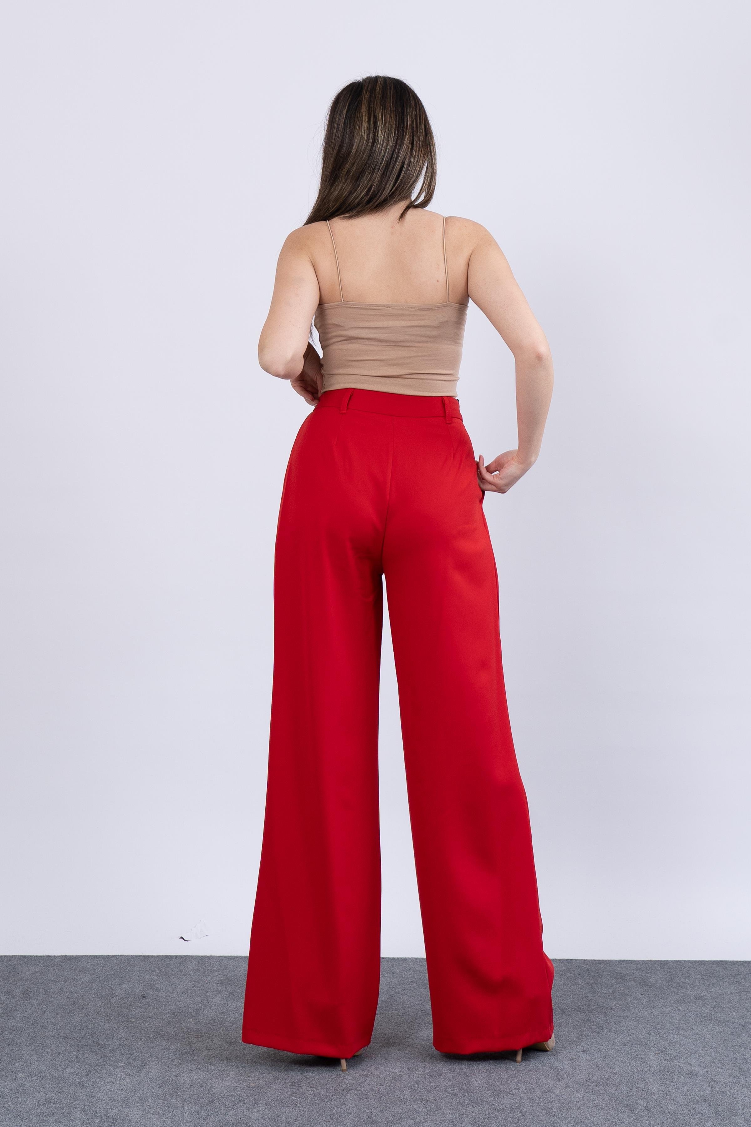 Ön Çift Pileli Salaş Palazzo Cepli Pantolon 30144