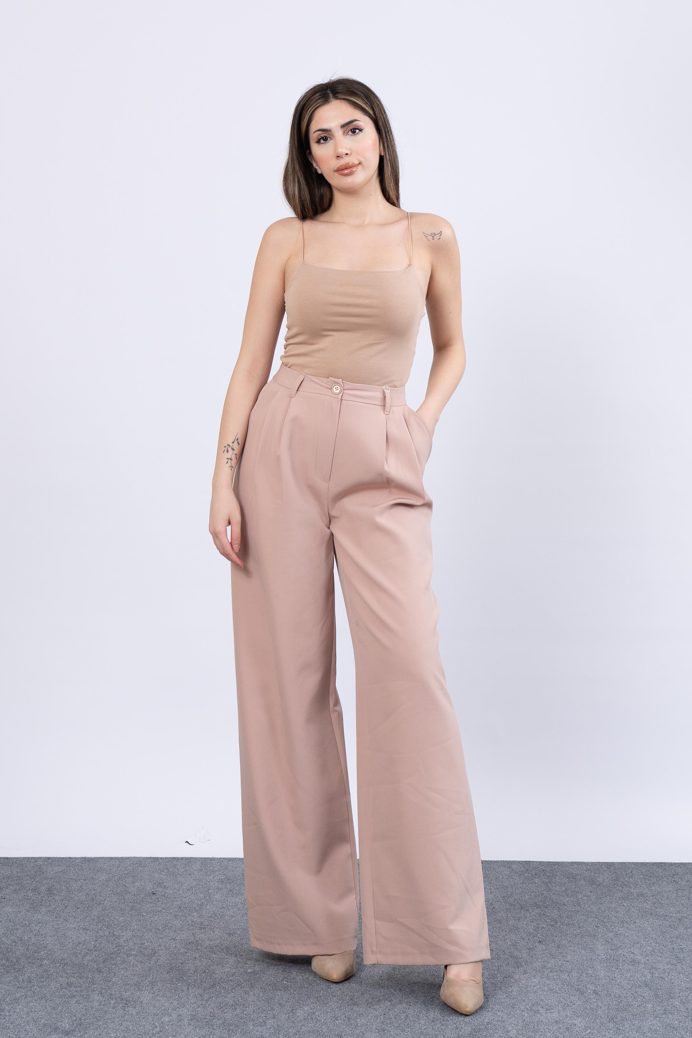 Ön Çift Pileli Salaş Palazzo Cepli Pantolon 30144