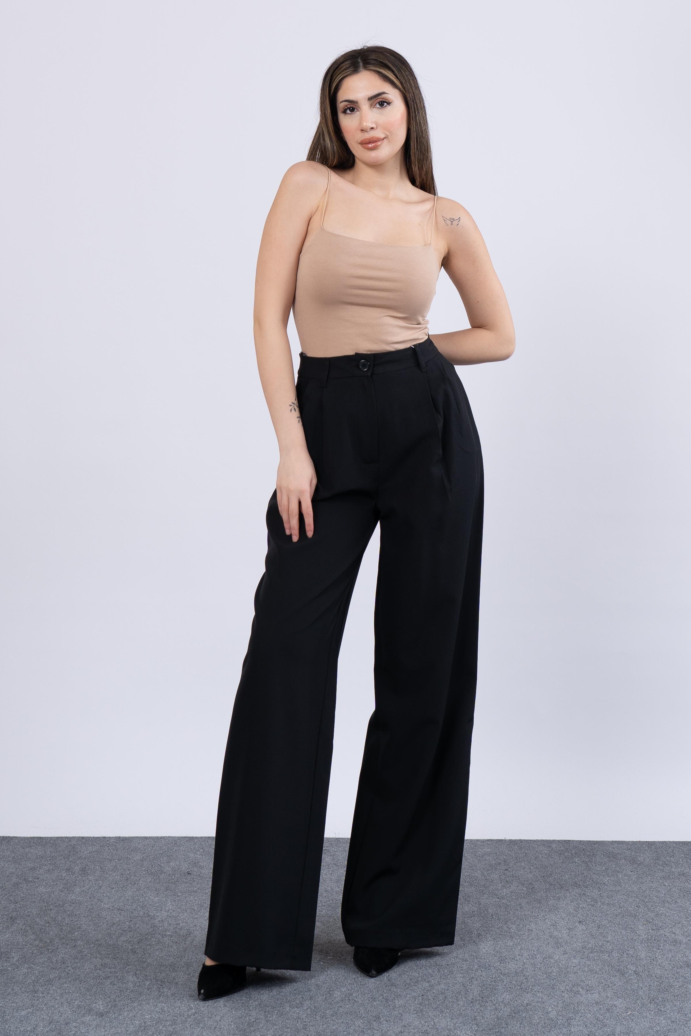 Ön Çift Pileli Salaş Palazzo Cepli Pantolon 30144