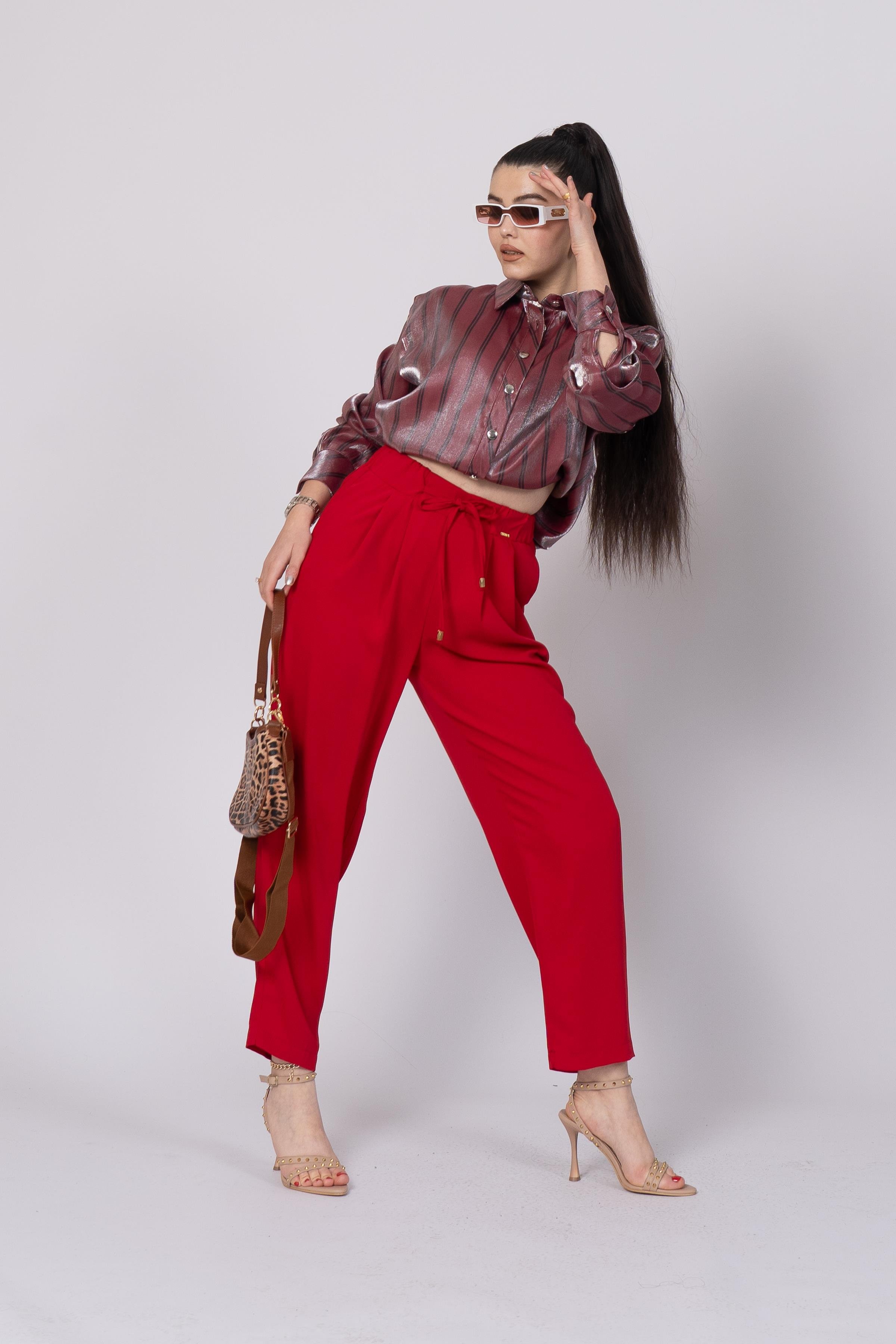 Ön Pile Ve Bağcıklı Beli Lastikli Pantolon 30244