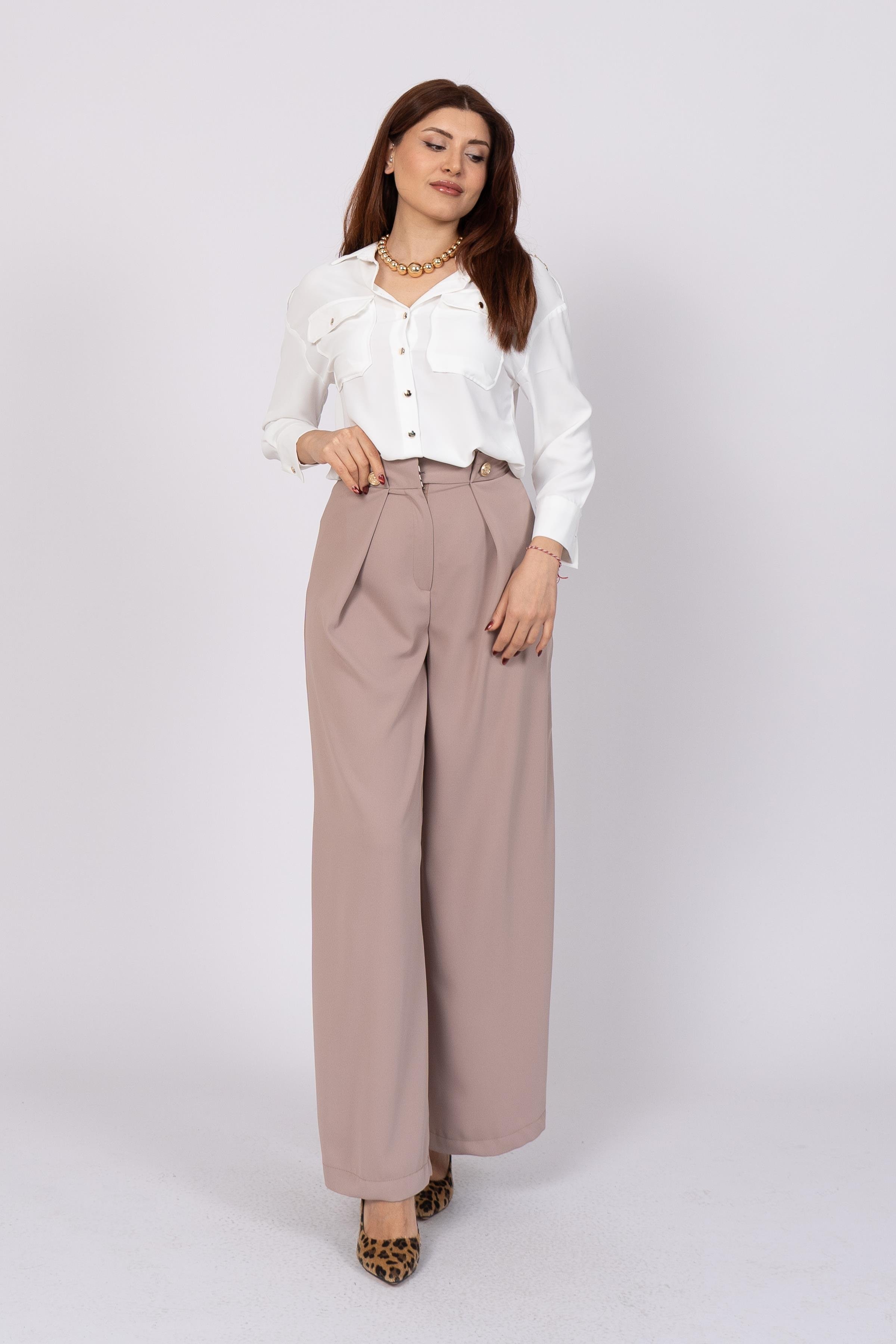 Ön Pile Ve Düğme Detaylı Pantolon 30237