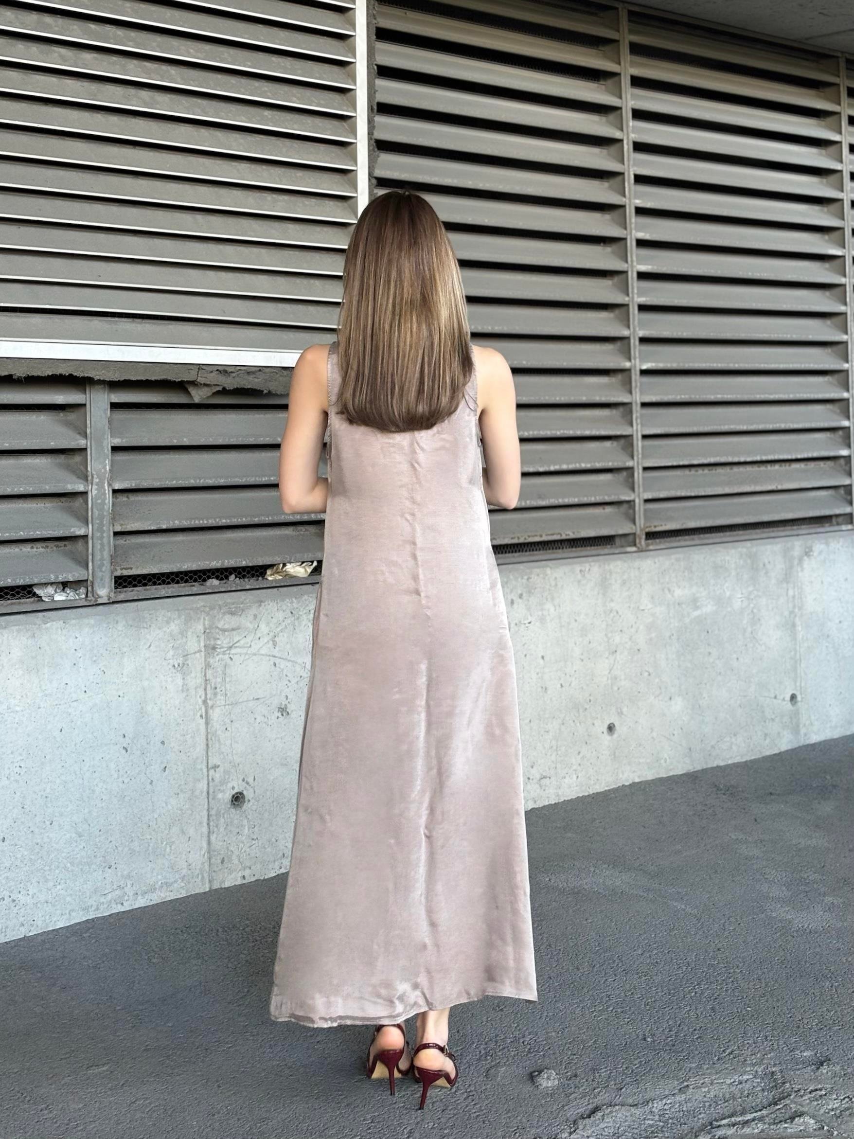 Ön V Yaka Fiyonklu Yırtmaçlı Uzun Elbise 50318