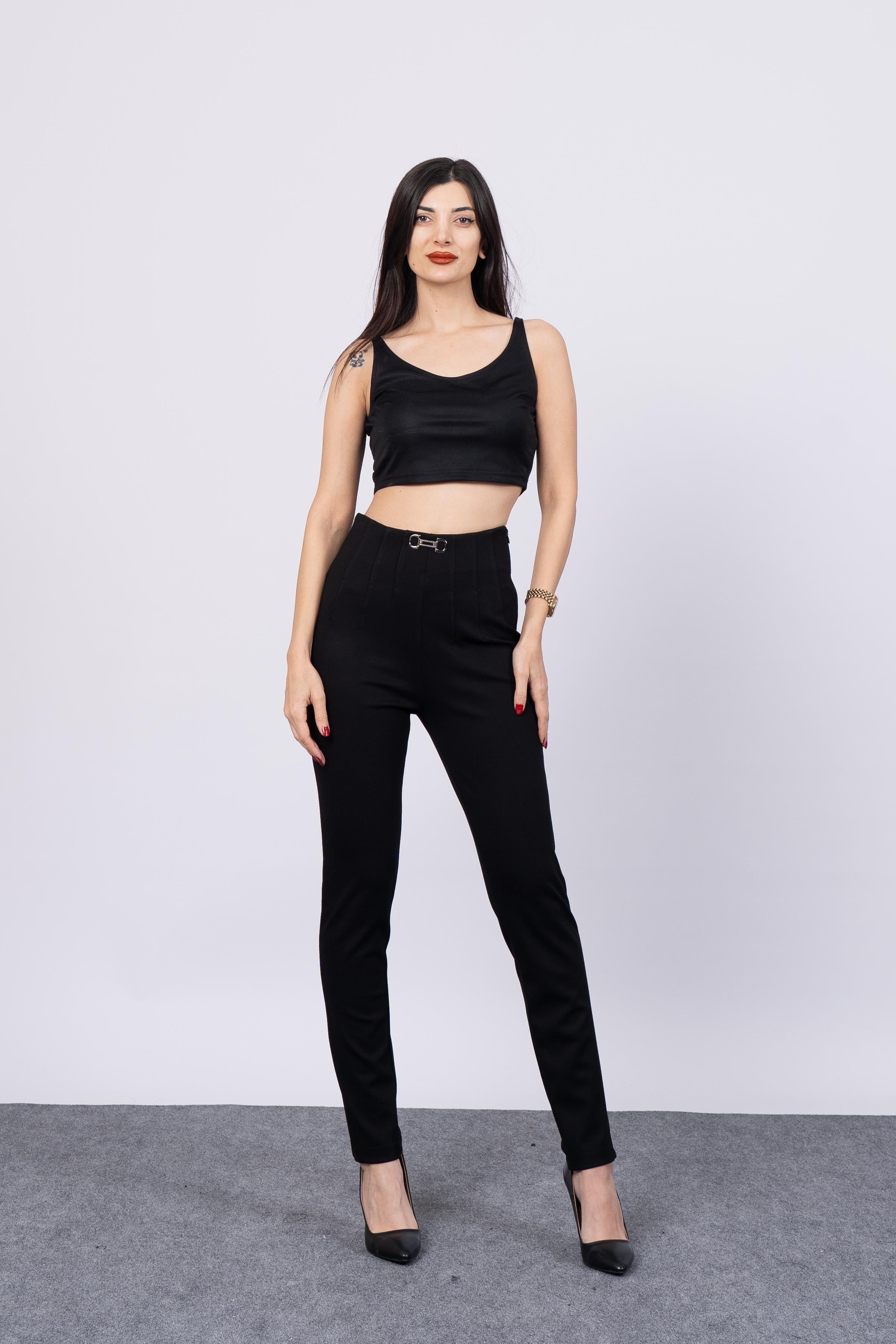 Önü Pens Ve Aksesuar Detaylı Çelik Örme Pantolon 30196