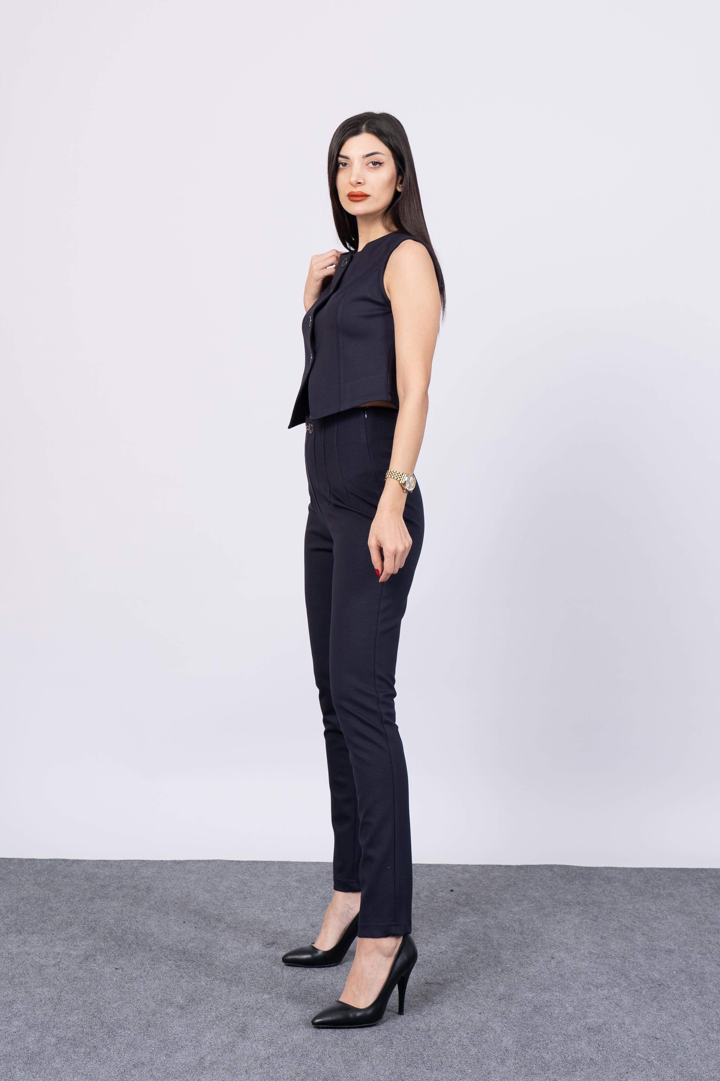 Önü Pens Ve Aksesuar Detaylı Çelik Örme Pantolon 30196