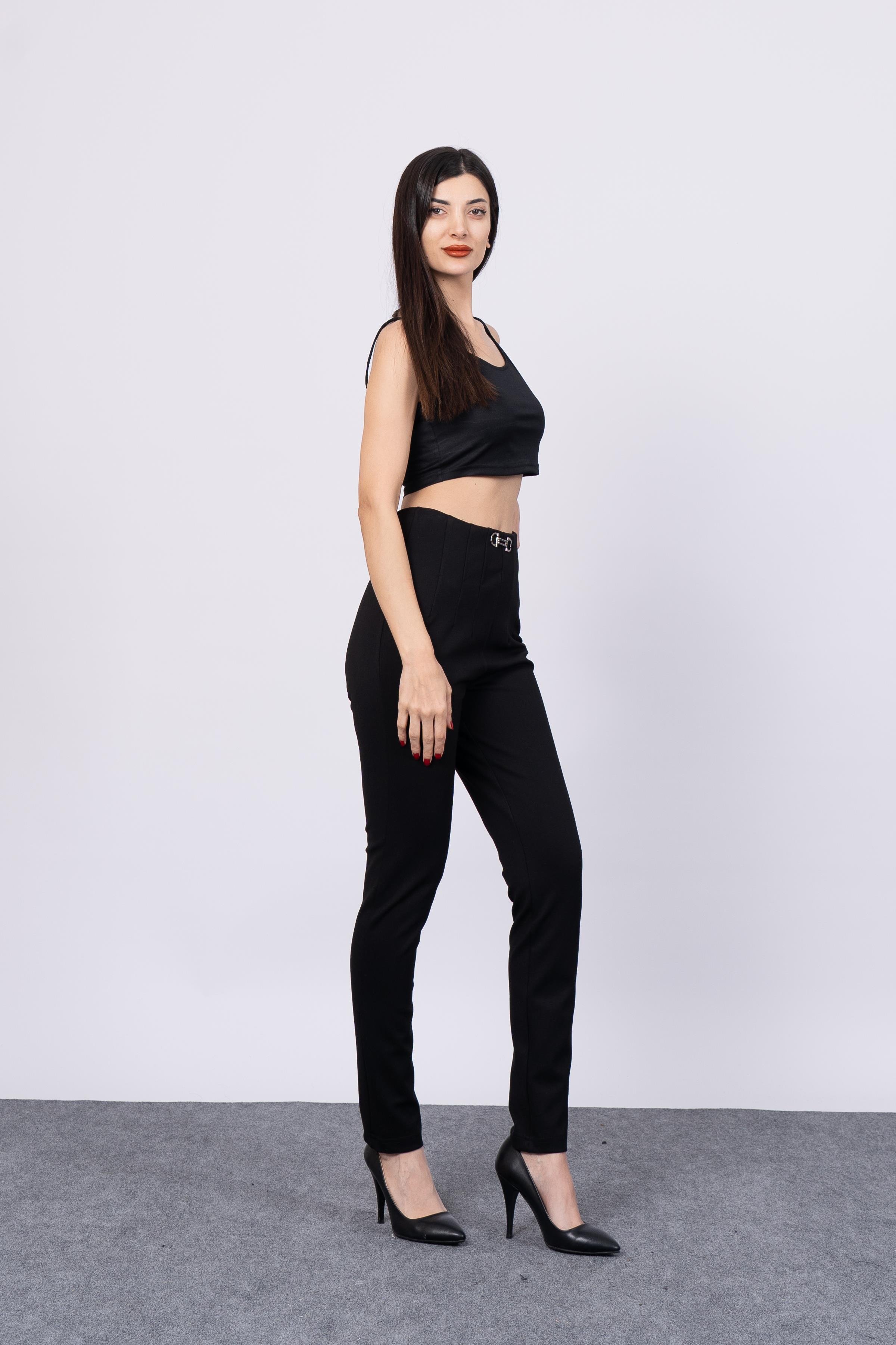 Önü Pens Ve Aksesuar Detaylı Çelik Örme Pantolon 30196