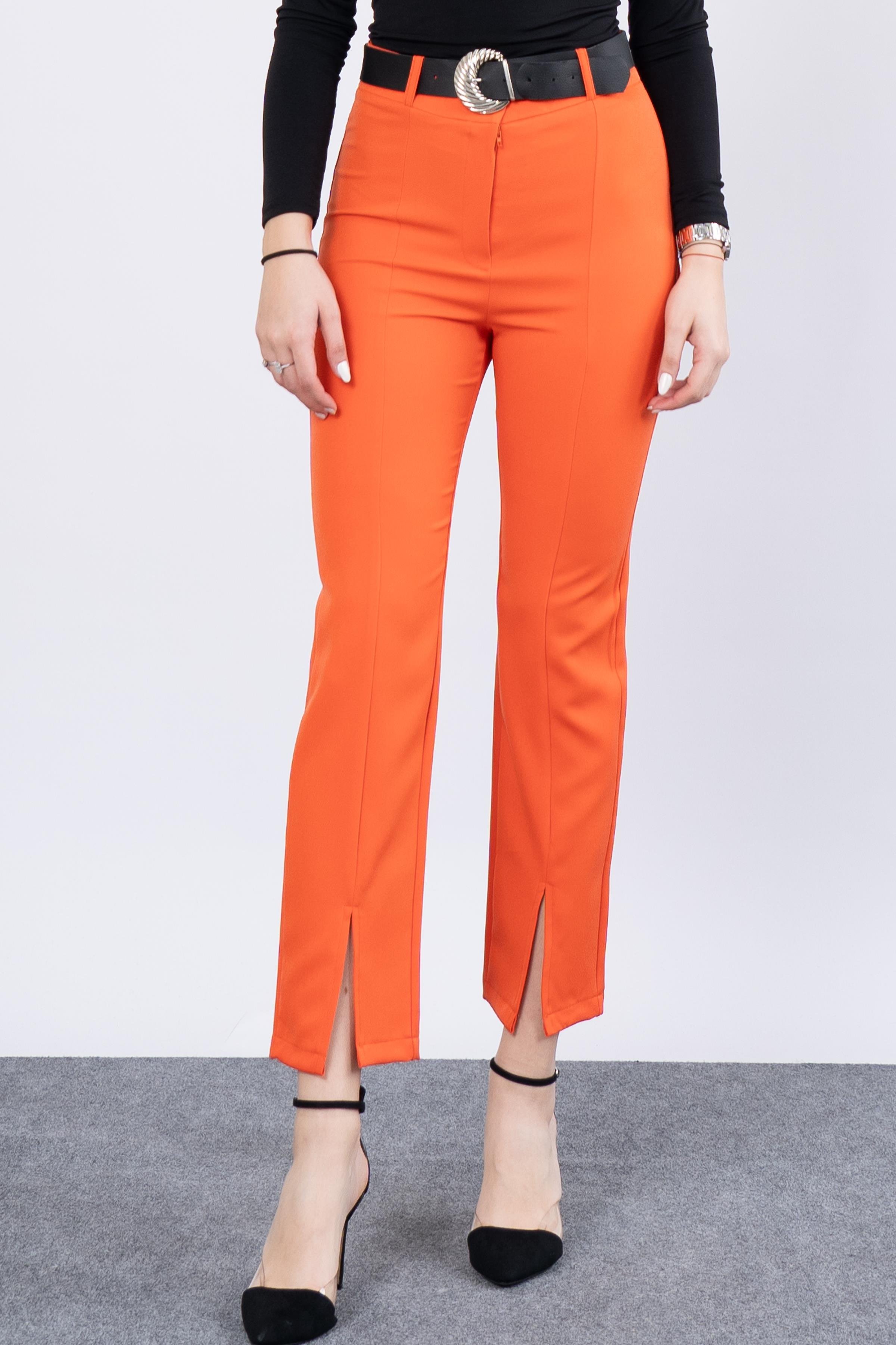 Paçası Yırtmaçlı Kemerli Pantolon 3878