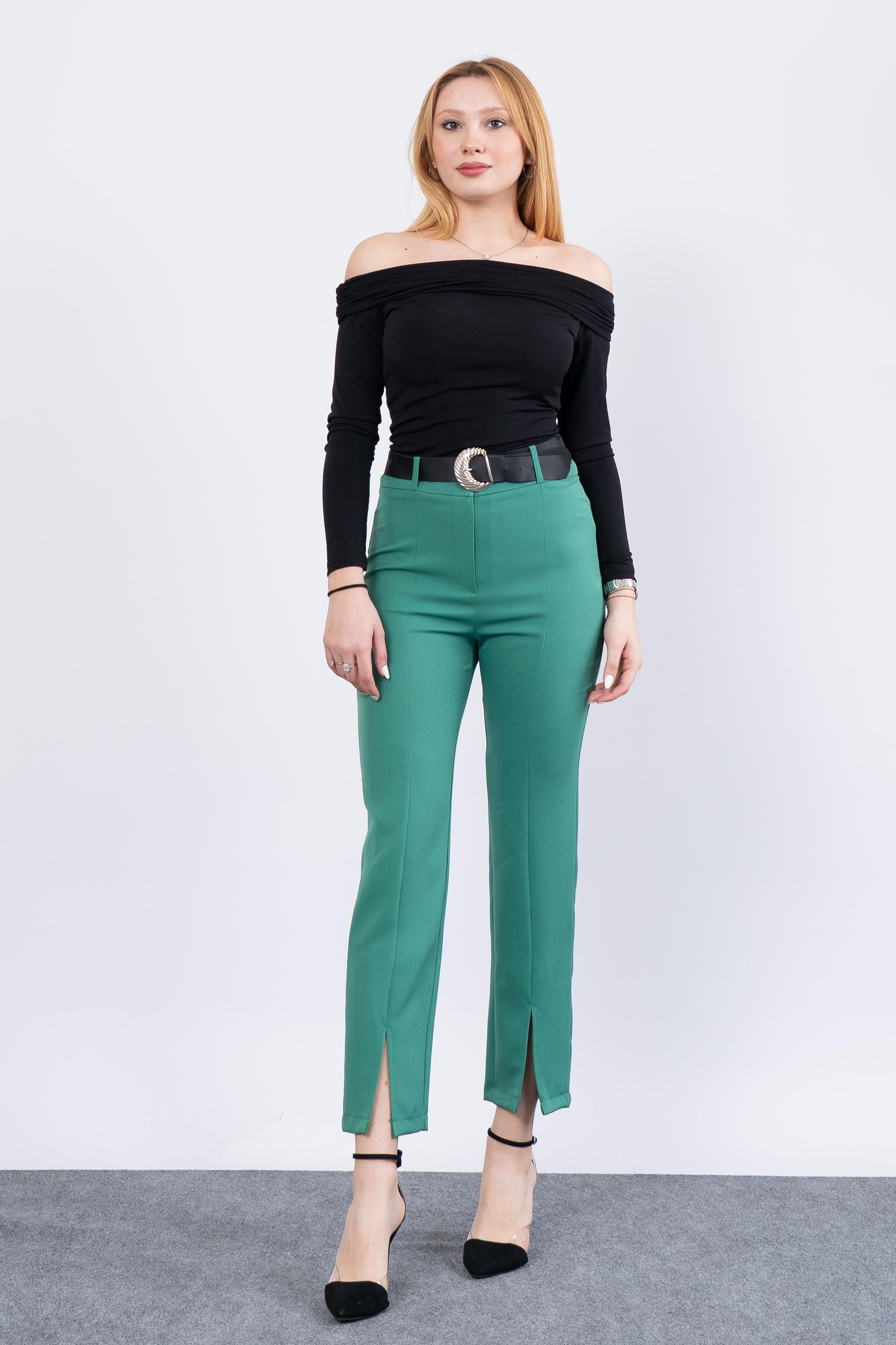 Paçası Yırtmaçlı Kemerli Pantolon 3878