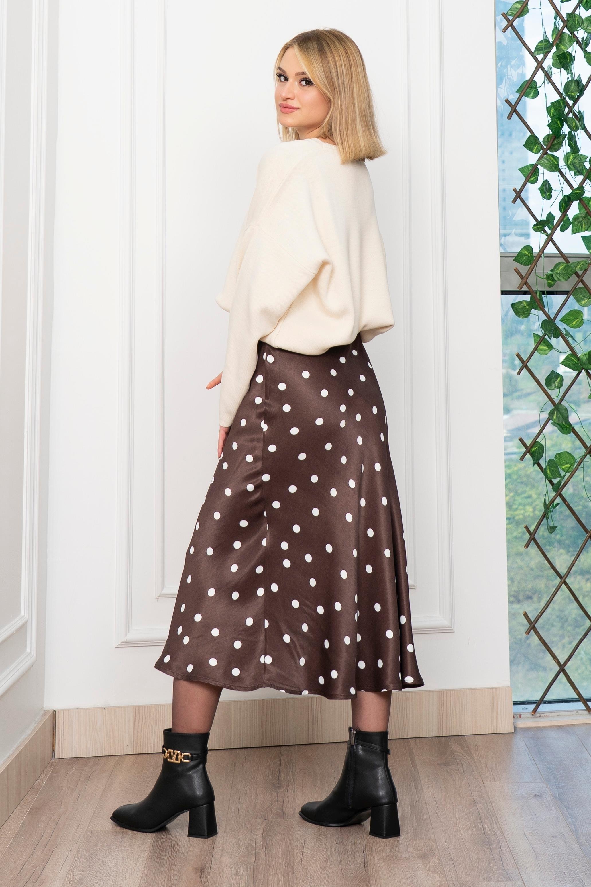 Puantiyeli Beli Lastikli Saten Viskon Etek 6822