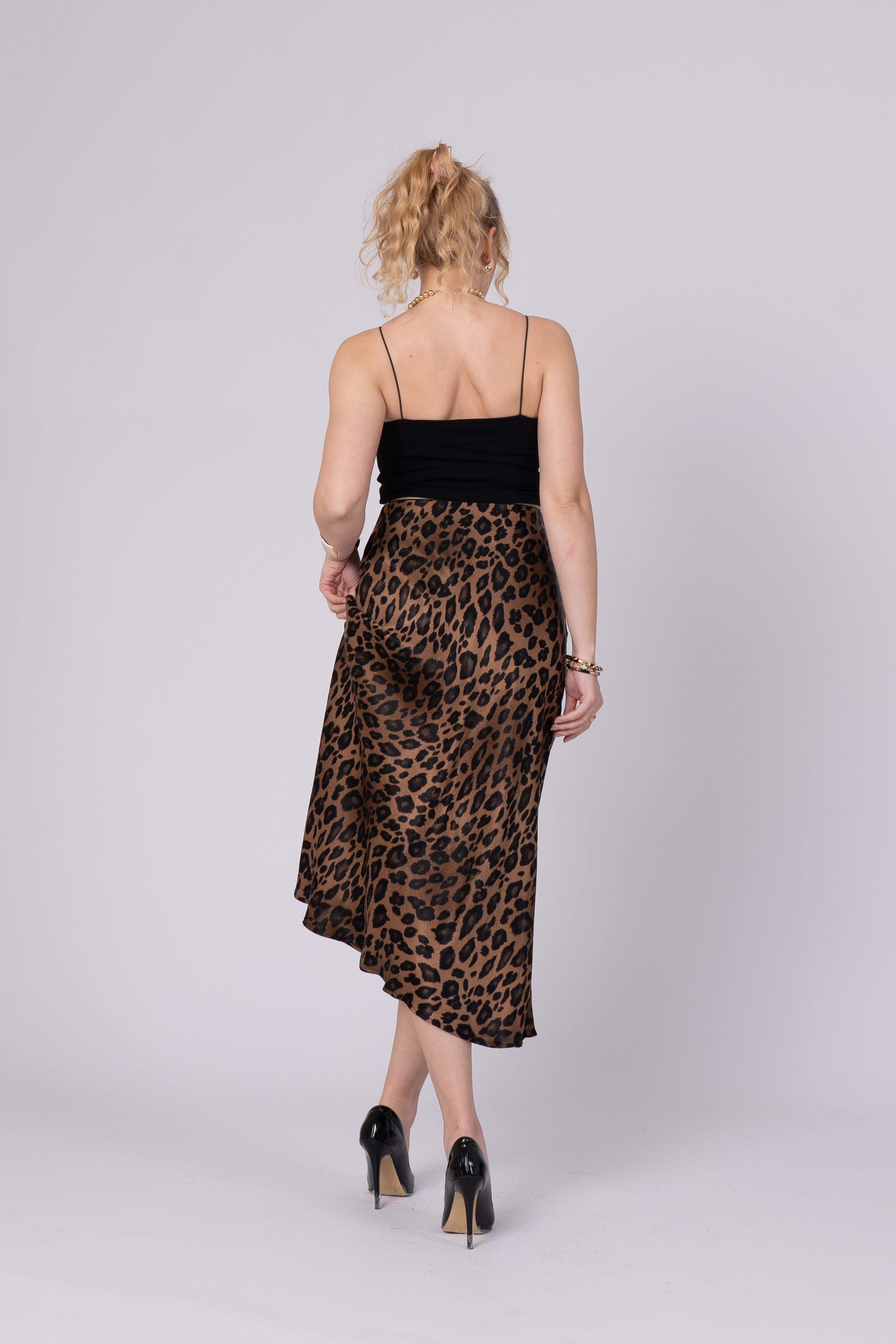 Saten Leopar Desen Beli Lastikli Etek 6718