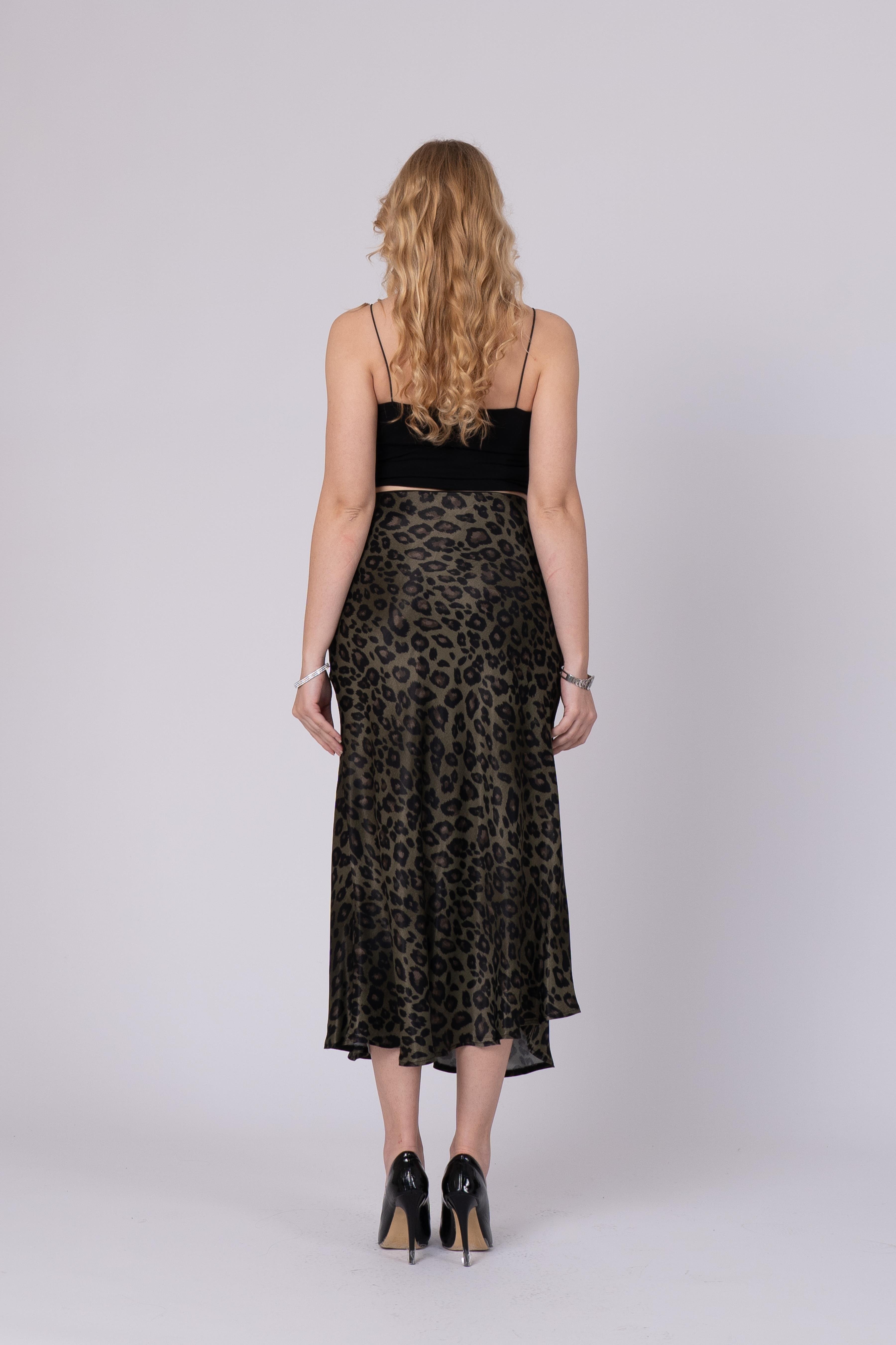 Saten Leopar Desen Beli Lastikli Etek 6718