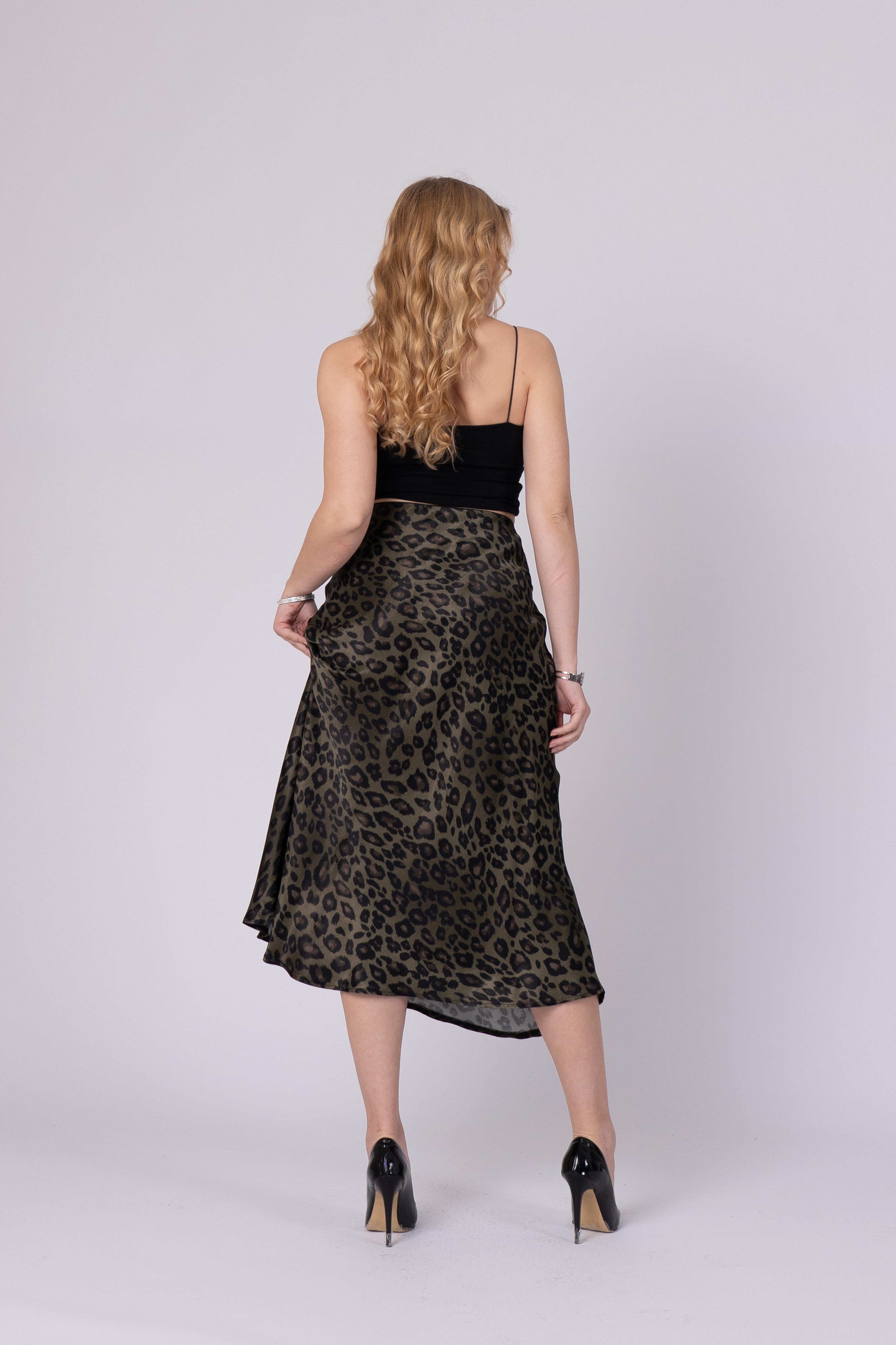 Saten Leopar Desen Beli Lastikli Etek 6718