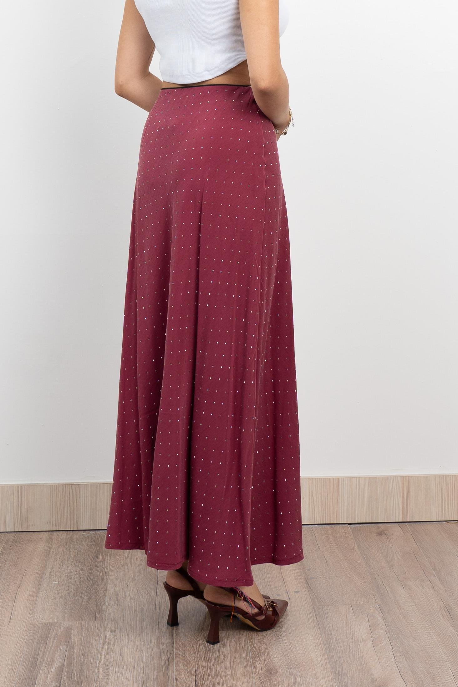 Taş Baskılı Beli Lastikli Floş Viskon Uzun Etek 6803