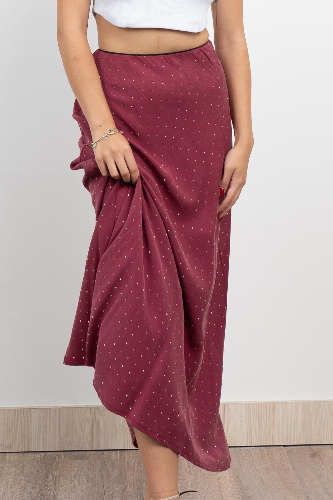 Taş Baskılı Beli Lastikli Floş Viskon Uzun Etek 6803