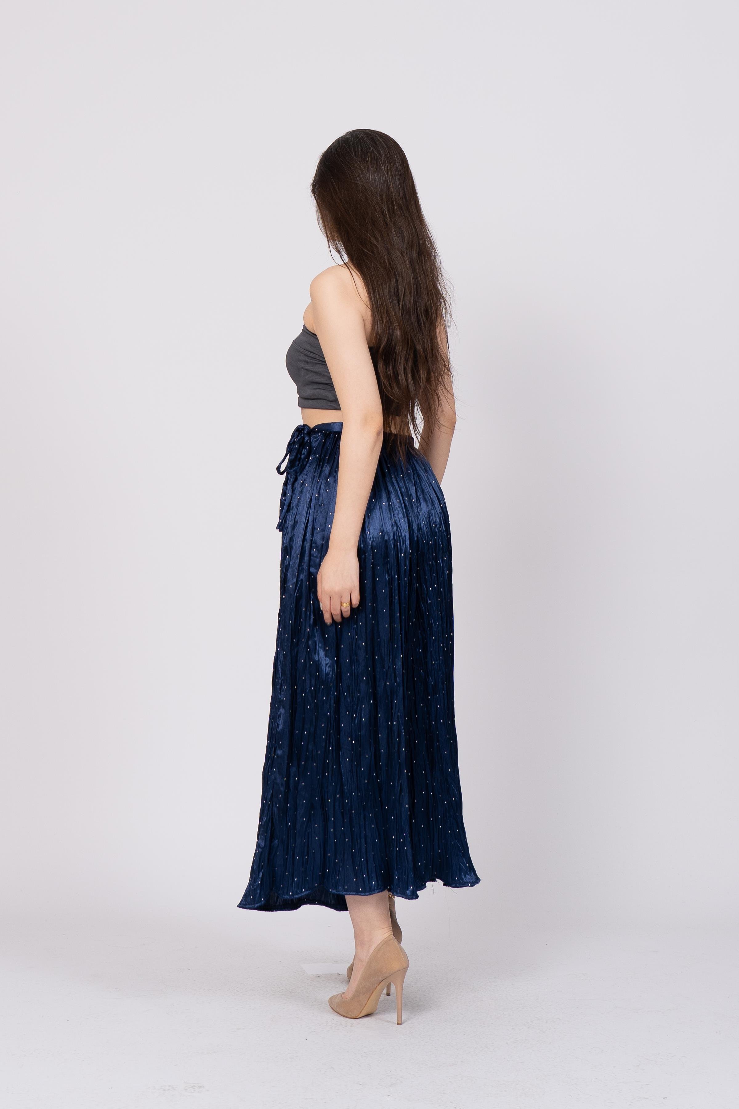 Taş Baskılı Uzun Saten Verev Etek 6786