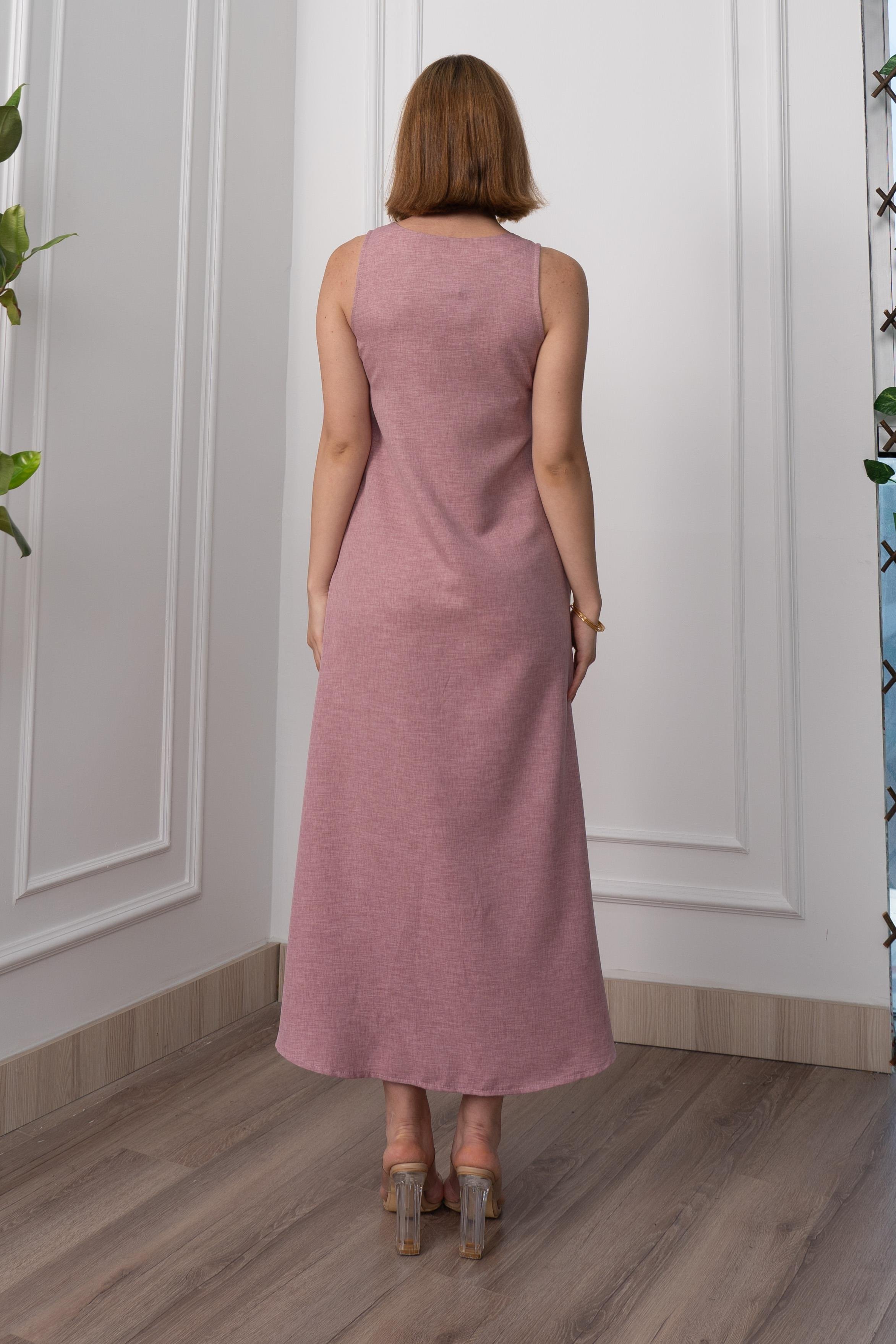 V Yaka Spagetti İp Detaylı Yırtmaçlı Uzun Elbise 50324