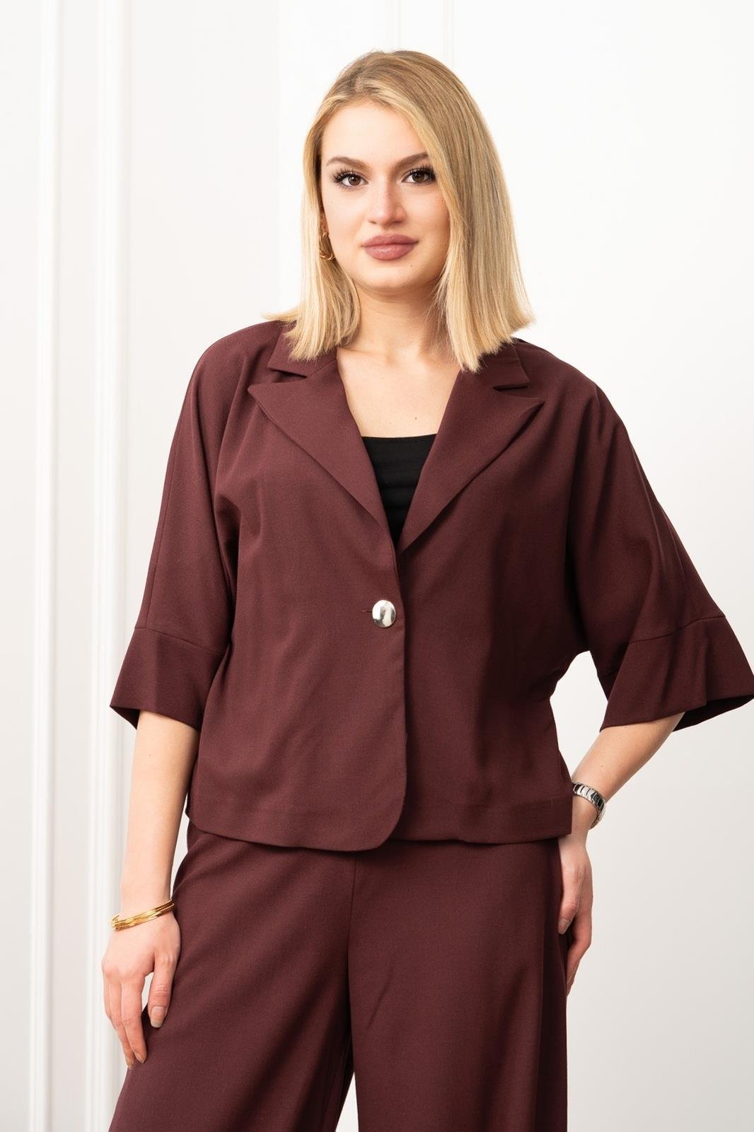 Vera Viskon Premium Takım – Kısa Kol Ceket & Lastikli Pantolon 1269