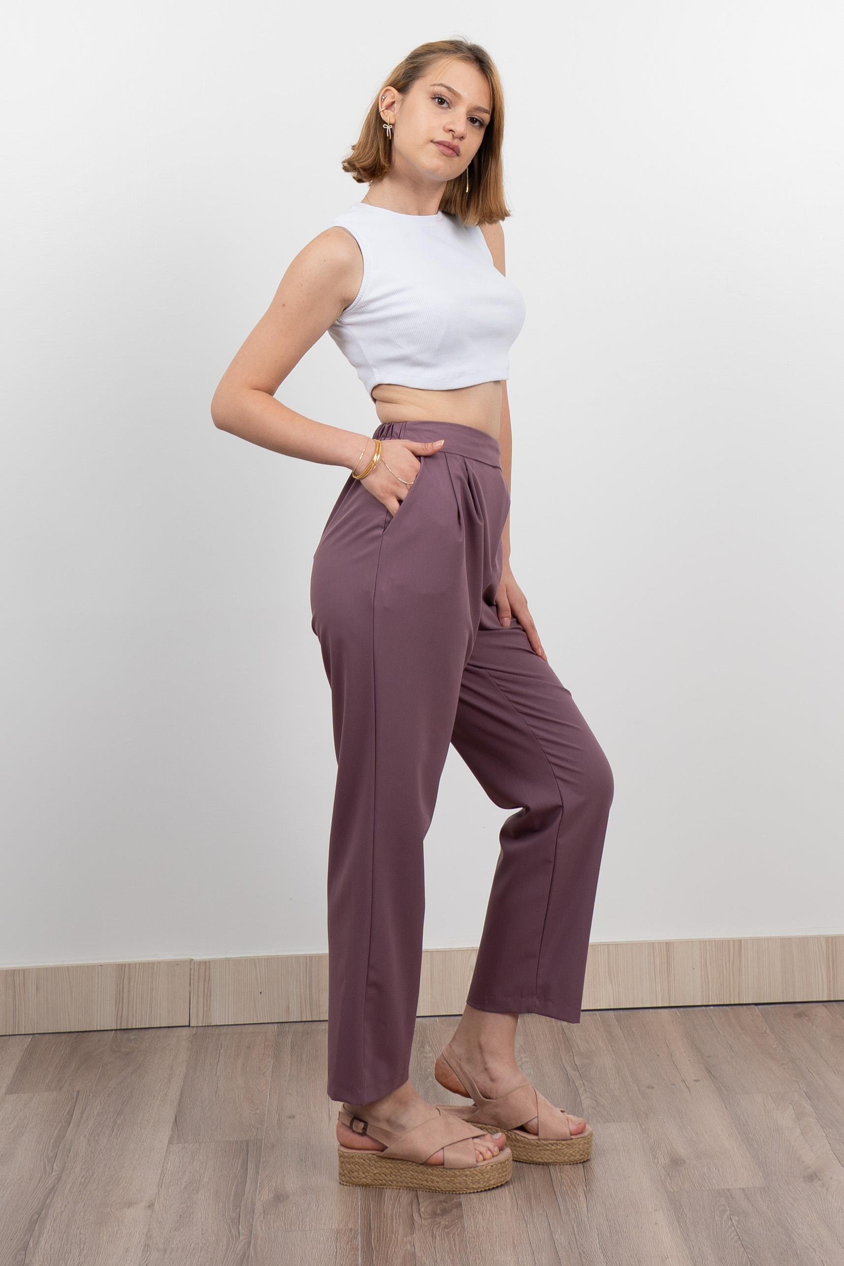 Verev Beli Lastikli Kumaş Pantolon 30228