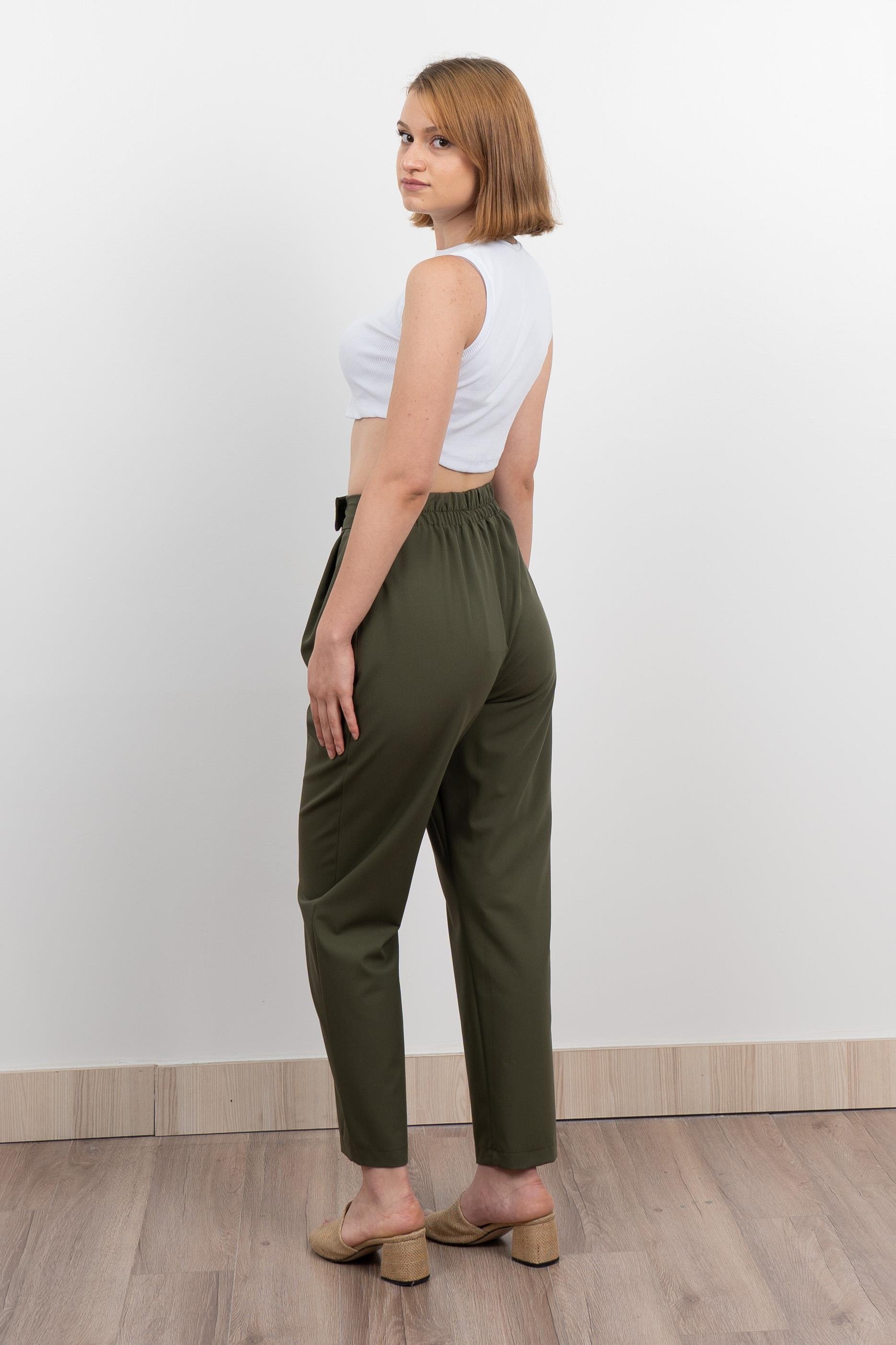 Verev Beli Lastikli Kumaş Pantolon 30228