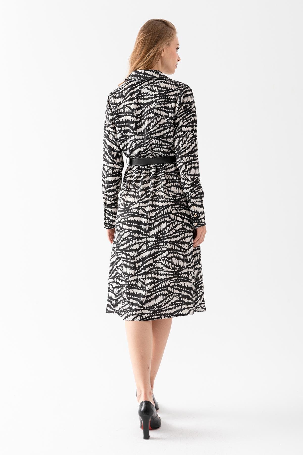 Y-50290 BEL LASTİKLİ KEMERLİ ELBİSE