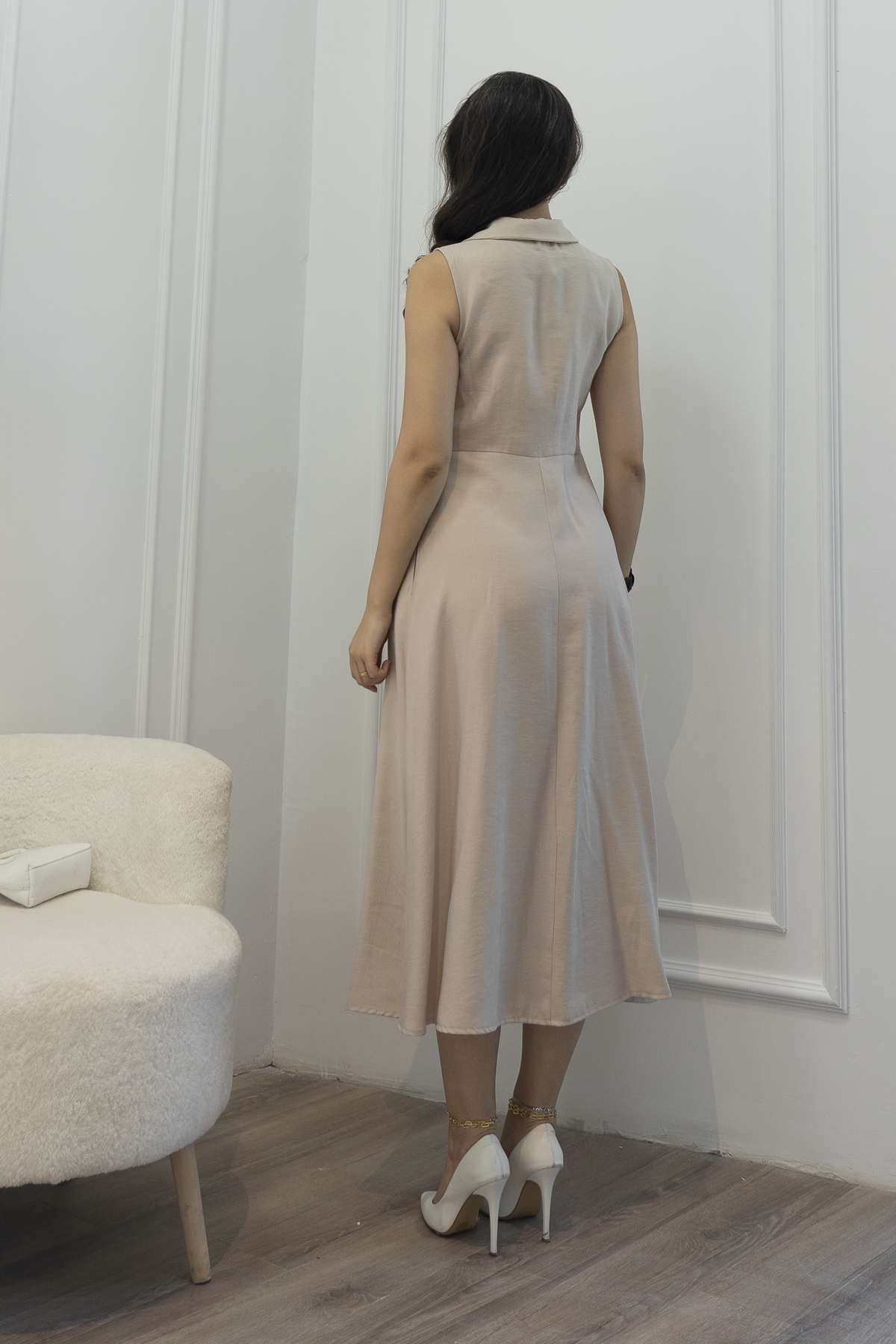 Yakalı Uzun Biritli Elbise 50325