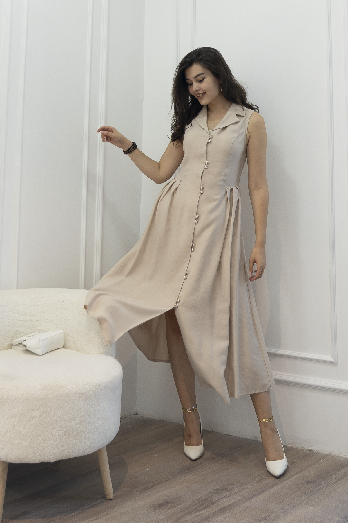 Yakalı Uzun Biritli Elbise 50325