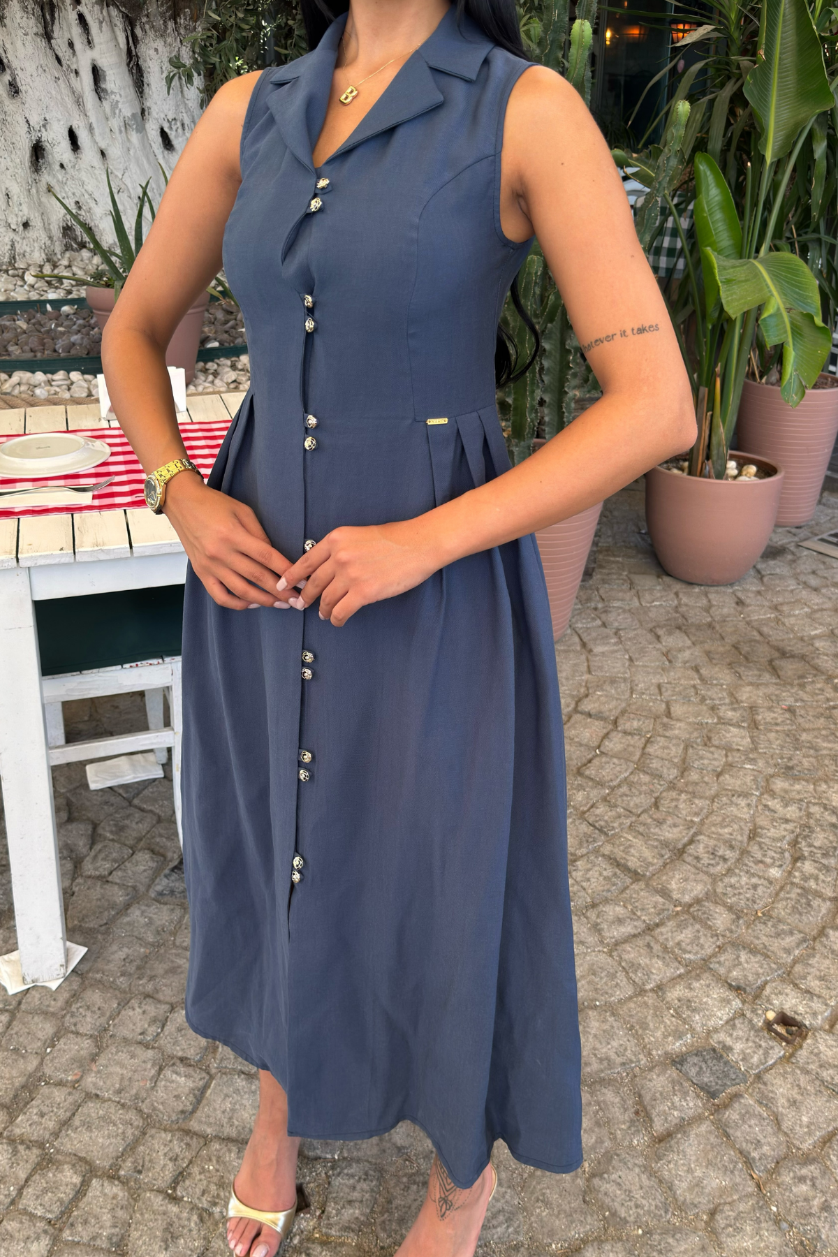 Yakalı Uzun Biritli Elbise 50325