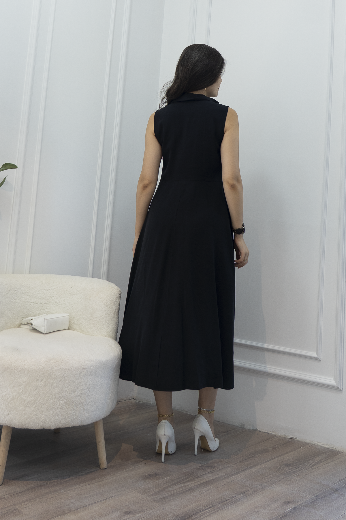 Yakalı Uzun Biritli Elbise 50325