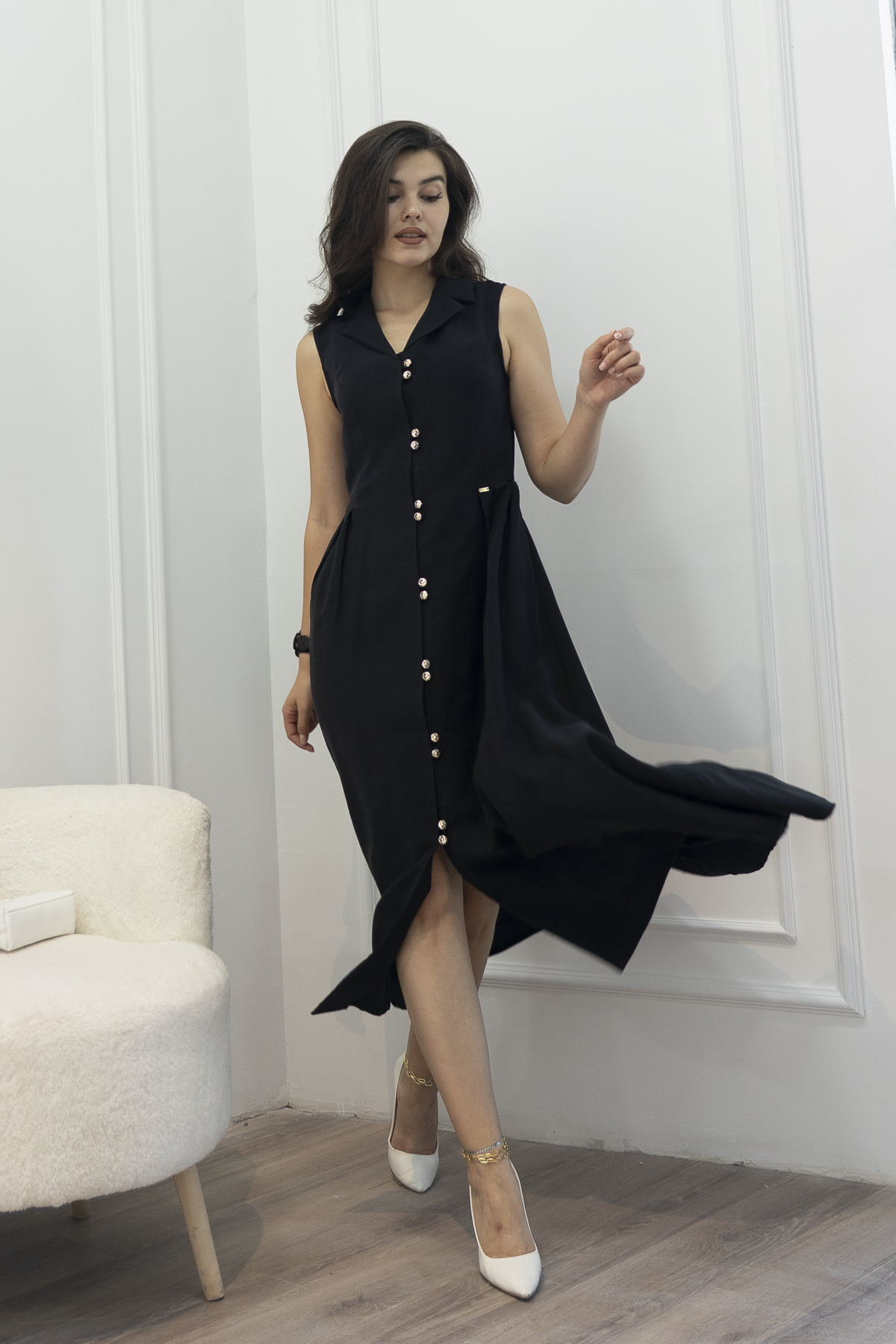 Yakalı Uzun Biritli Elbise 50325