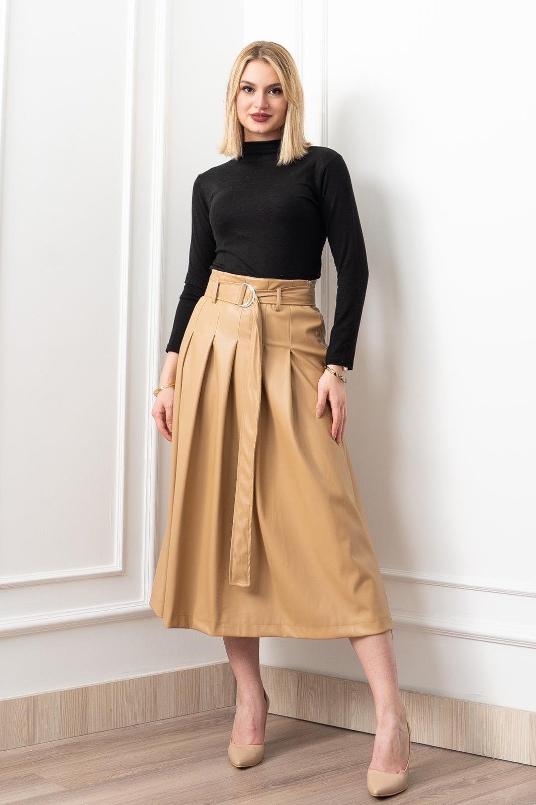 YAN ÇİFT TARAFLI FERMUARLI ETEK 6821