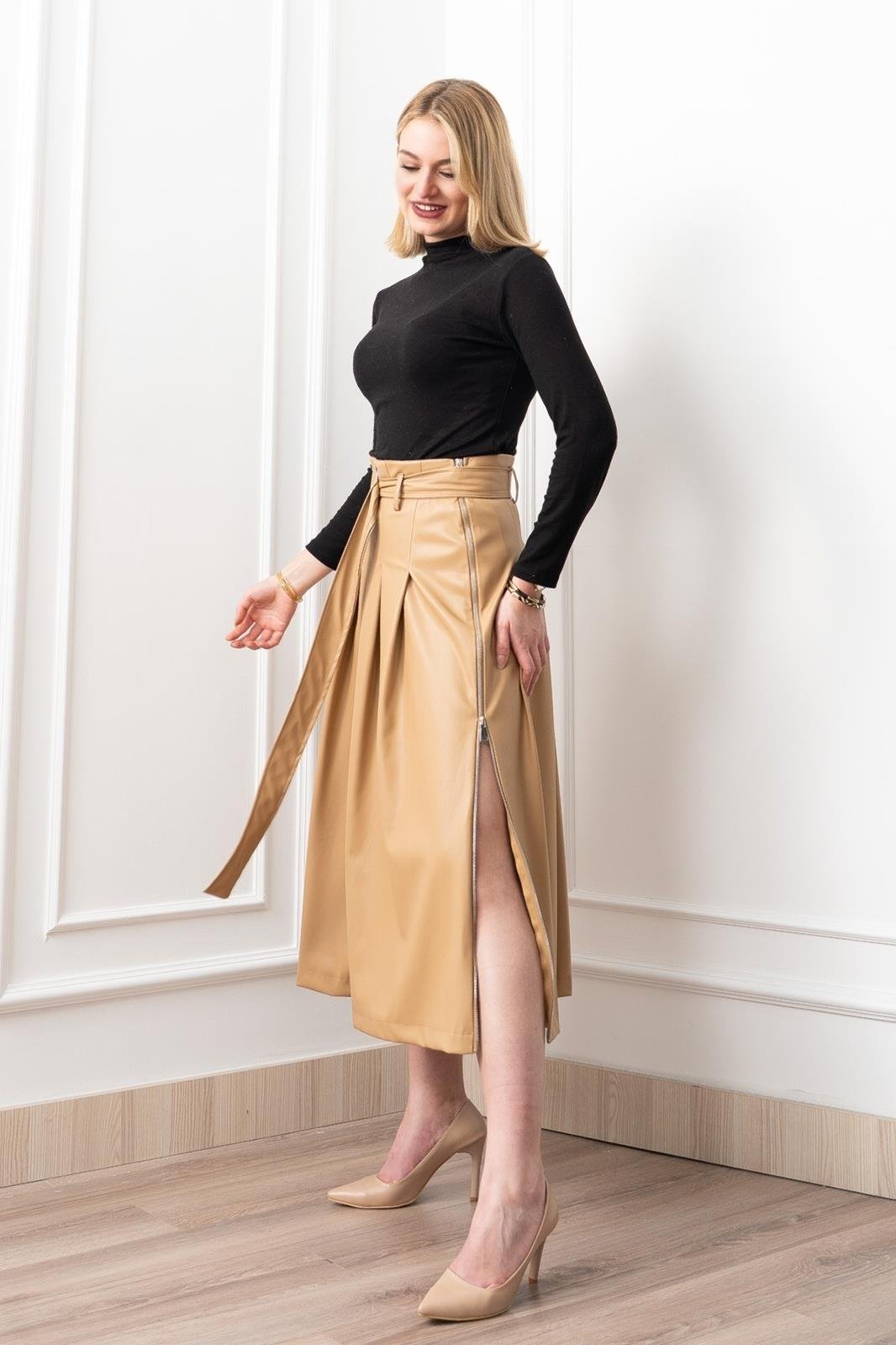 YAN ÇİFT TARAFLI FERMUARLI ETEK 6821