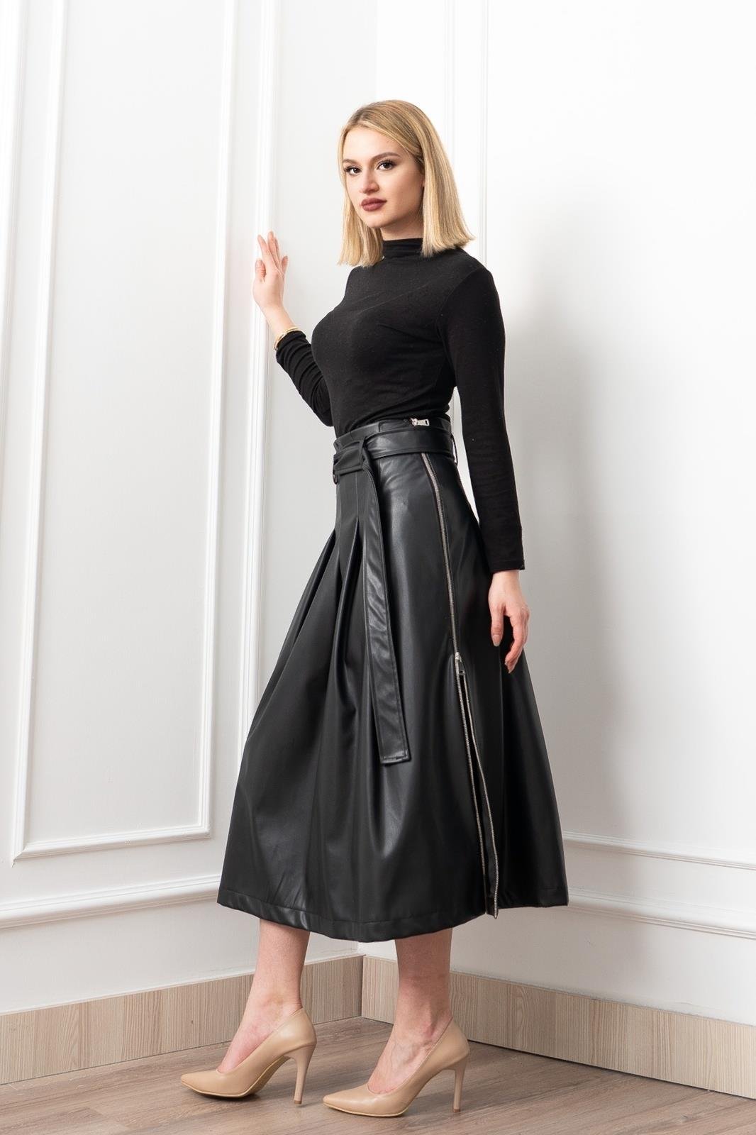 YAN ÇİFT TARAFLI FERMUARLI ETEK 6821