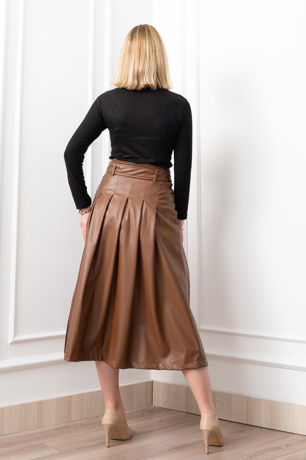 YAN ÇİFT TARAFLI FERMUARLI ETEK 6821