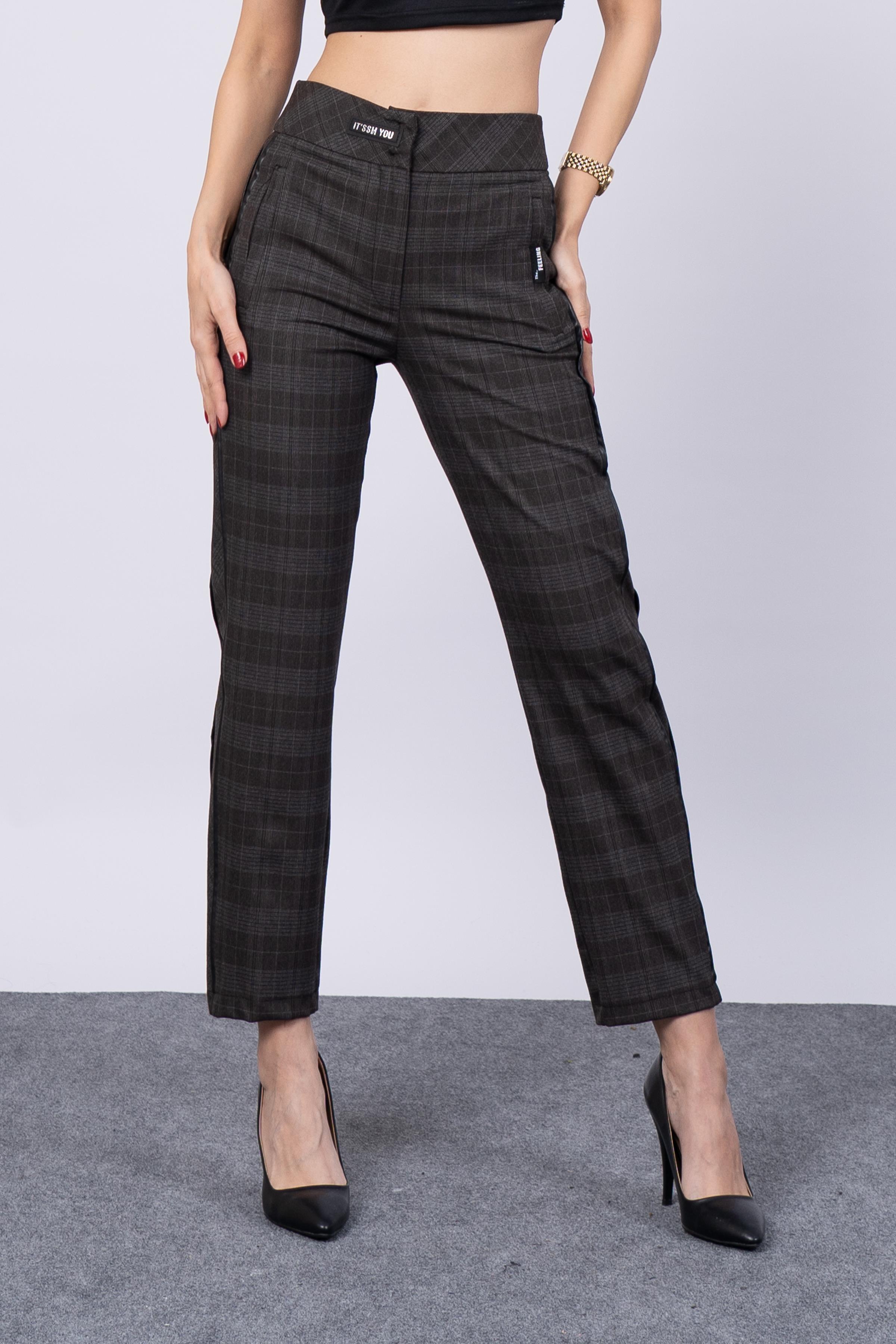 Yan Deri Şerit Detaylı Havuç Paça Desenli Pantolon 30187