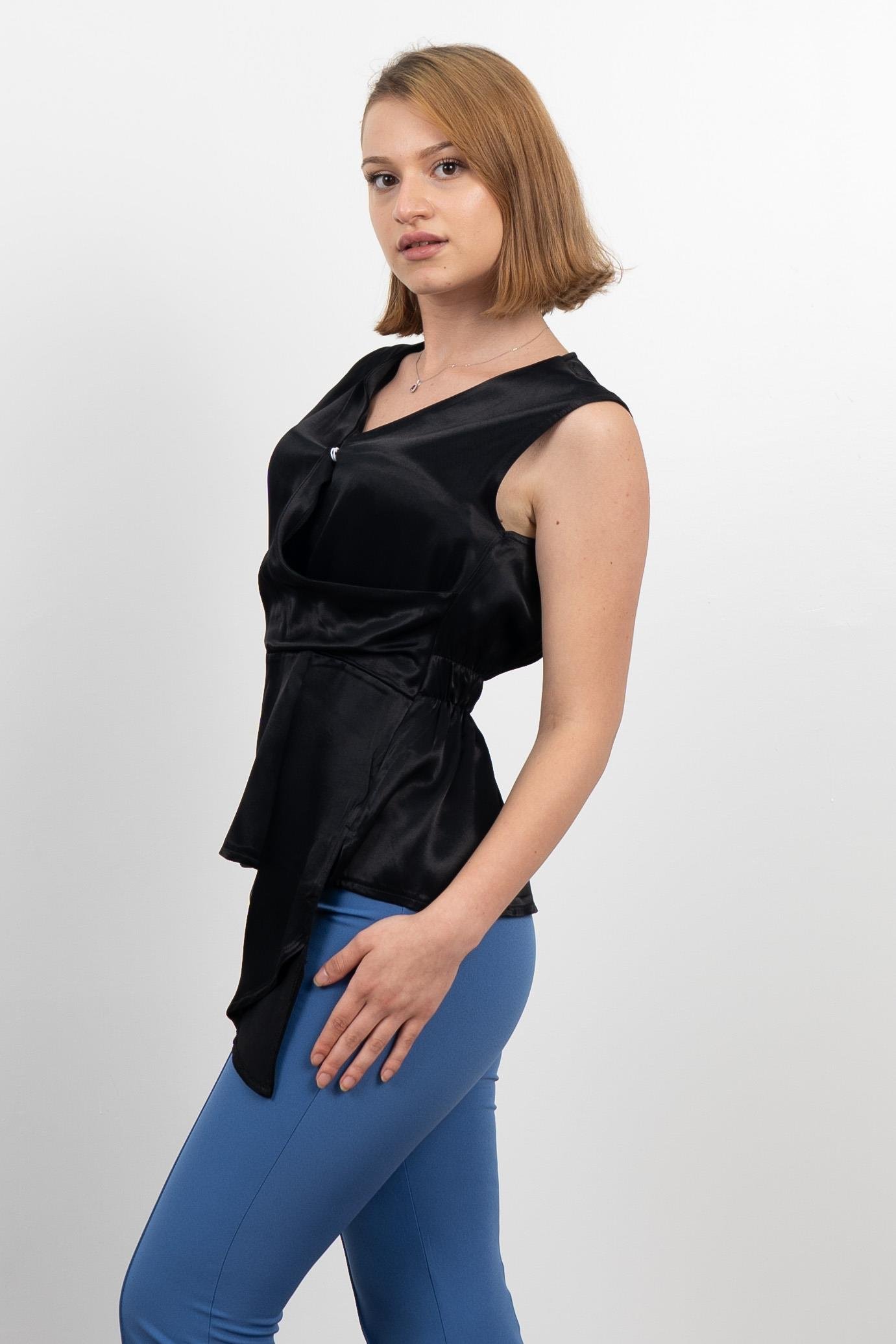 Yan Kuşak Dataylı V Yaka Kolsuz Bluz 70028