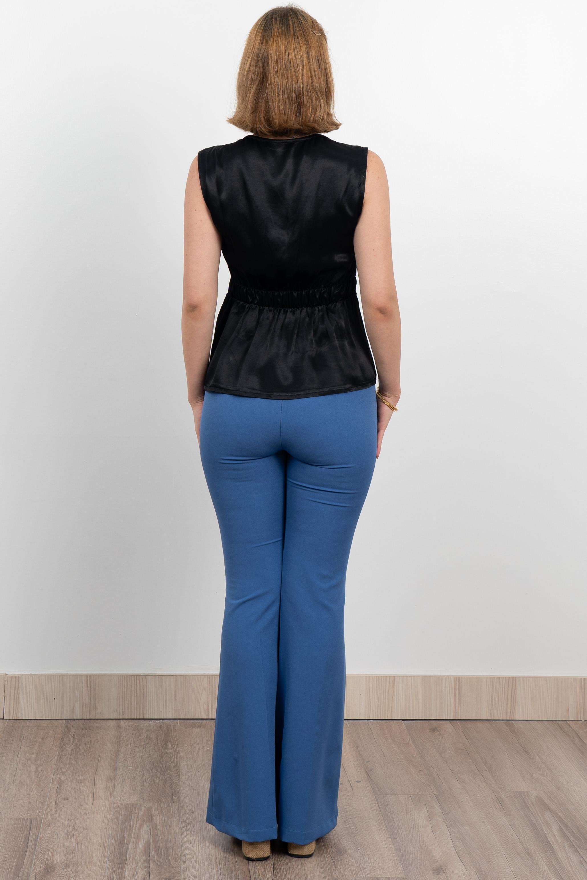 Yan Kuşak Dataylı V Yaka Kolsuz Bluz 70028