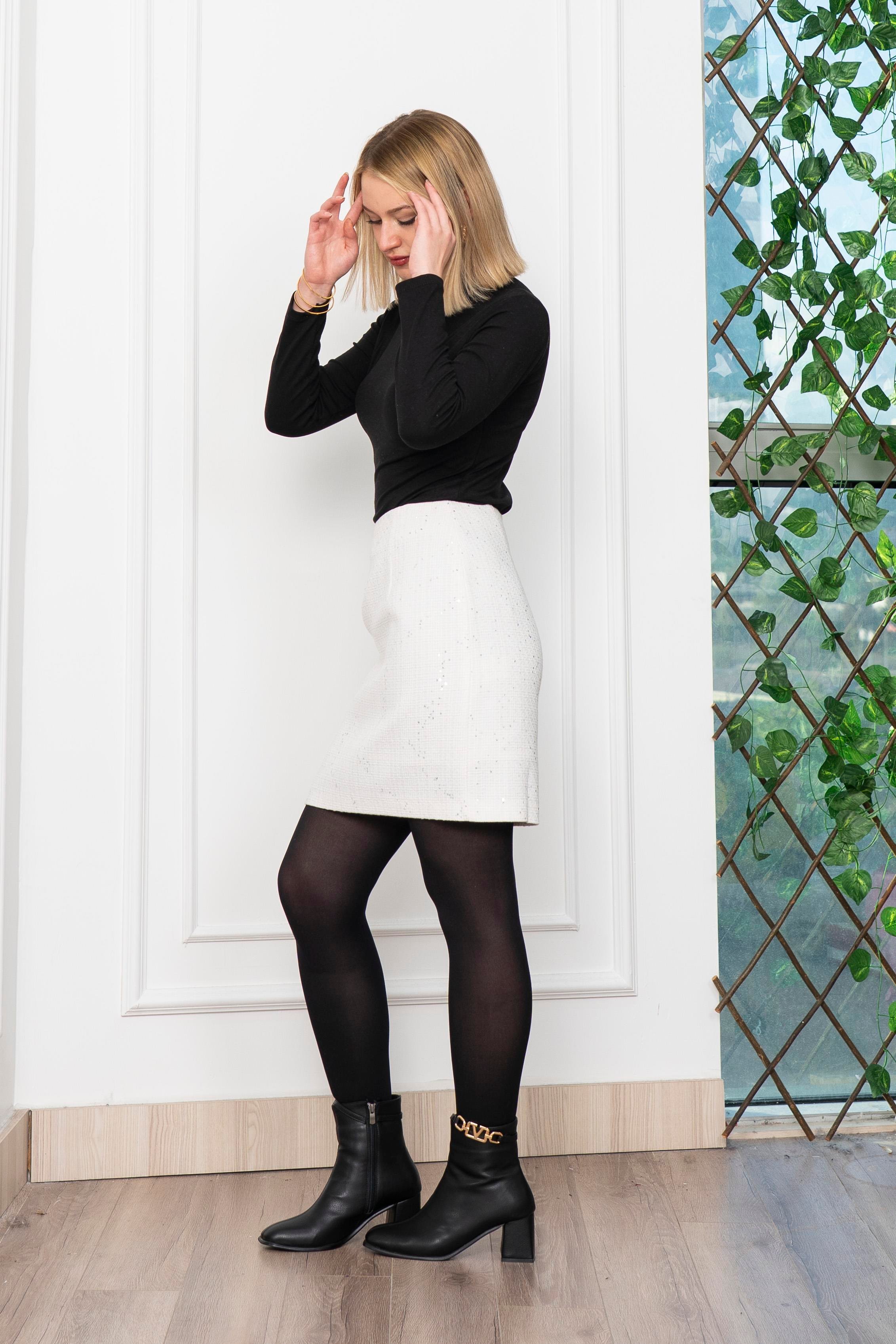 Yare Pul Detyaylı Buklet Kumaş Mini Etek 6815