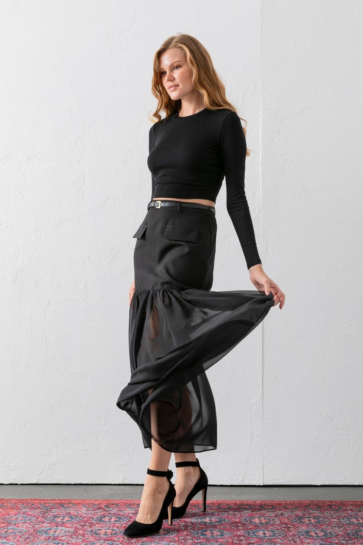 Yare Şifon Alt Detaylı Mini Etek 6816