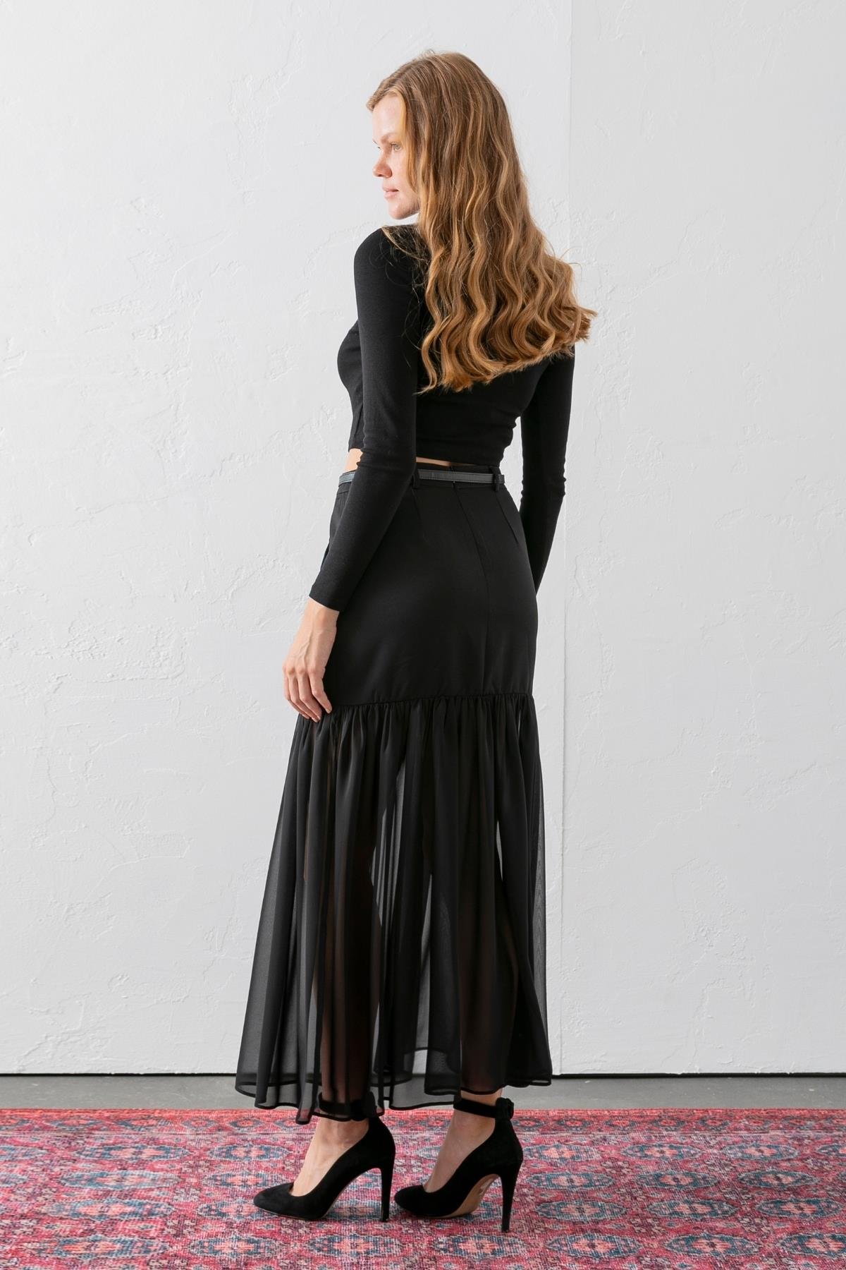 Yare Şifon Alt Detaylı Mini Etek 6816