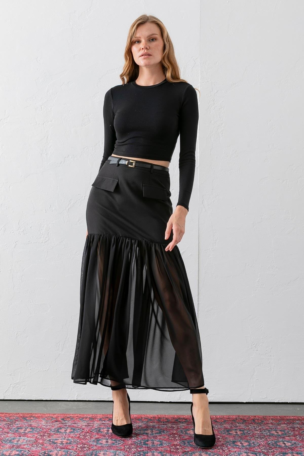 Yare Şifon Alt Detaylı Mini Etek 6816