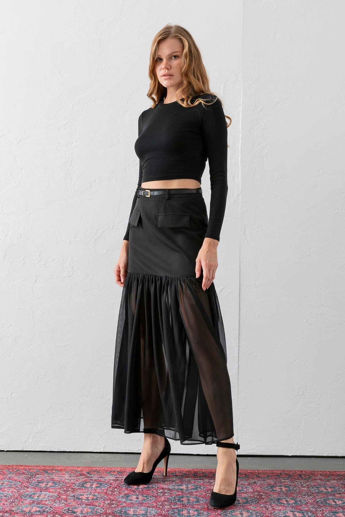 Yare Şifon Alt Detaylı Mini Etek 6816