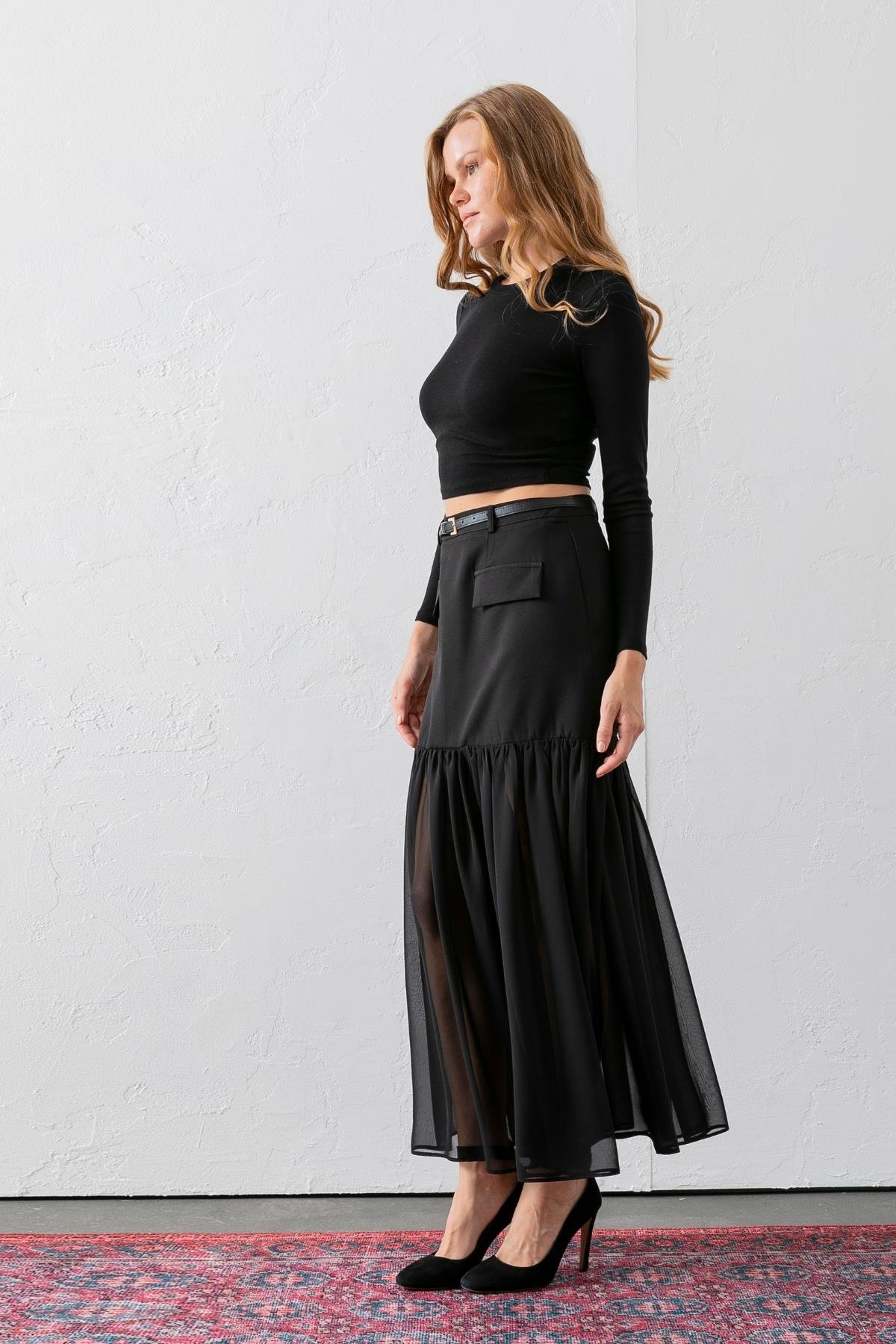 Yare Şifon Alt Detaylı Mini Etek 6816